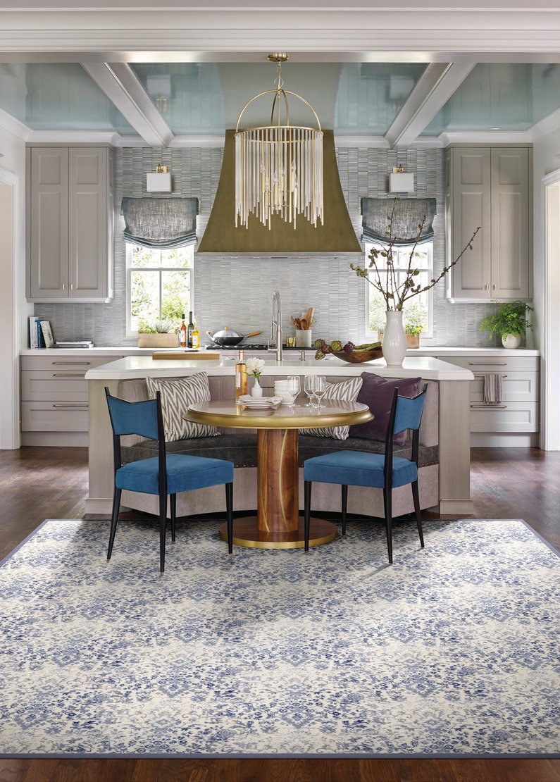 Custom & Wall to Wall Stillwater Porcelain Lt. Blue - Blue & Ivory - Beige Machine Made Rug