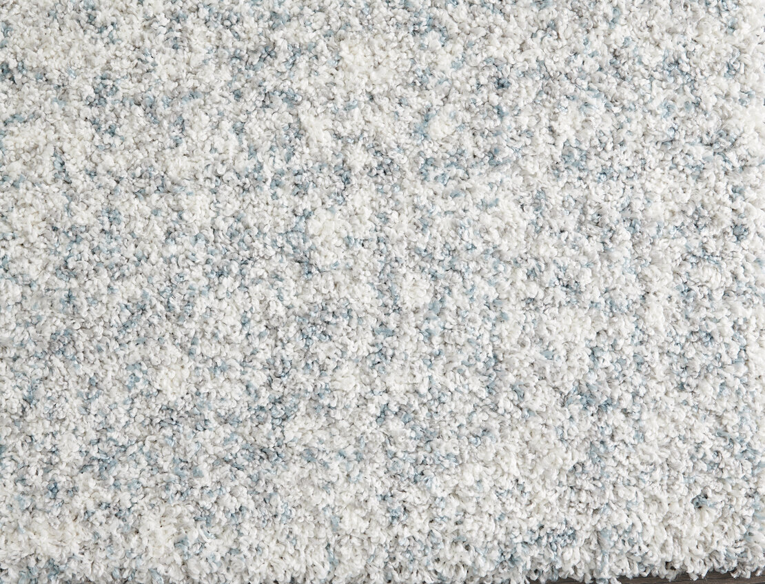 Custom & Wall to Wall Shaggy Superstar Crystal Lt. Blue - Blue & Ivory - Beige Machine Made Rug