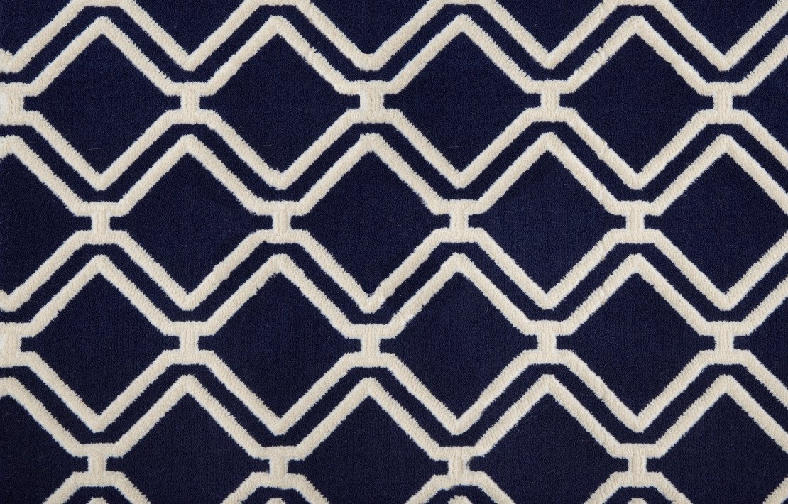 Custom Rugs, Runners & Rounds York Navy Medium Blue - Navy & Ivory - Beige Machine Made Rug