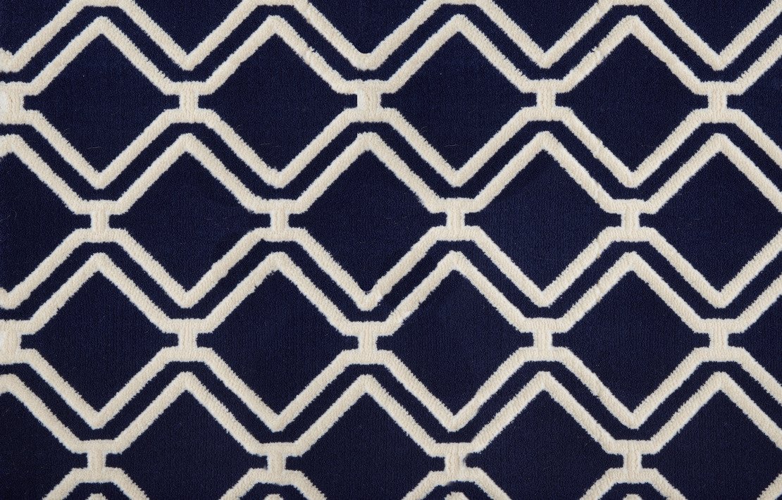 Custom & Wall to Wall York Navy Medium Blue - Navy & Ivory - Beige Machine Made Rug