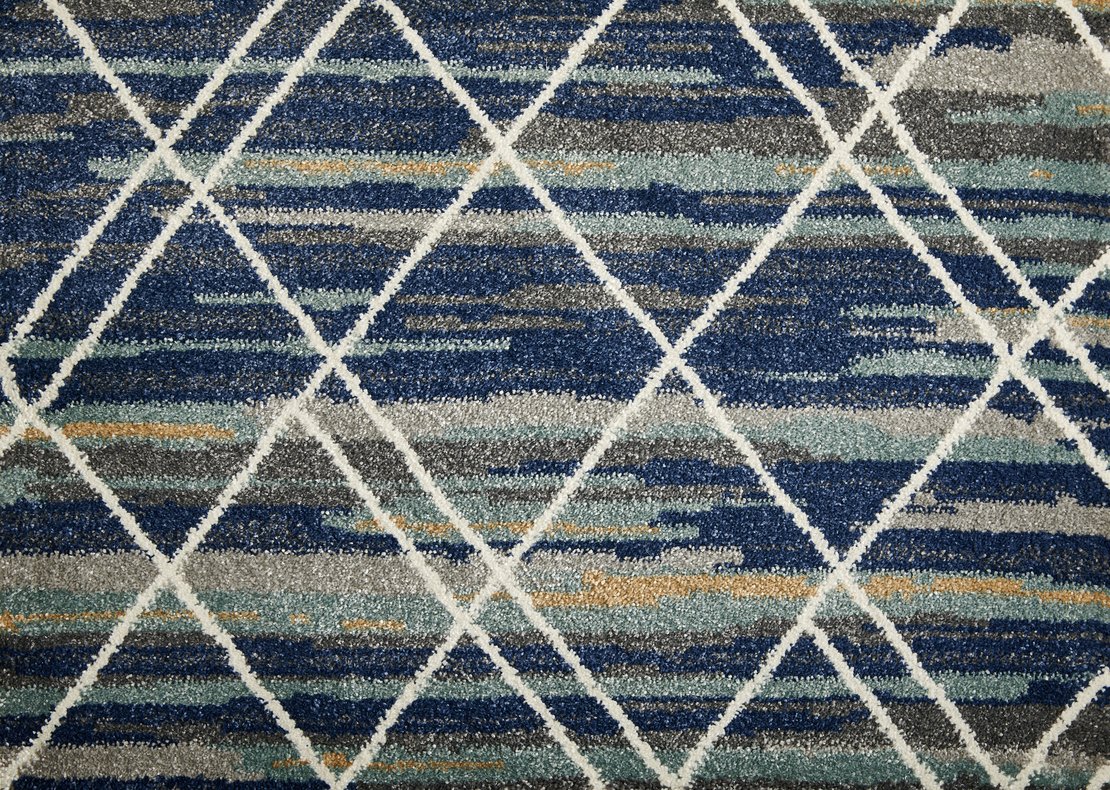 Custom Rugs, Runners & Rounds Treasures Ocean Medium Blue - Navy & Lt. Grey - Grey Machine Made Rug