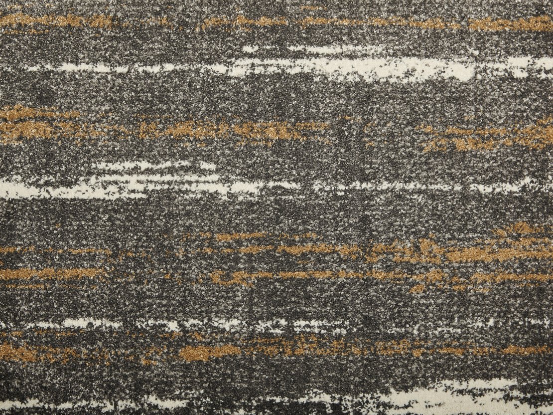 Custom & Wall to Wall Ruminations Metal Black - Charcoal & Rust - Orange Machine Made Rug