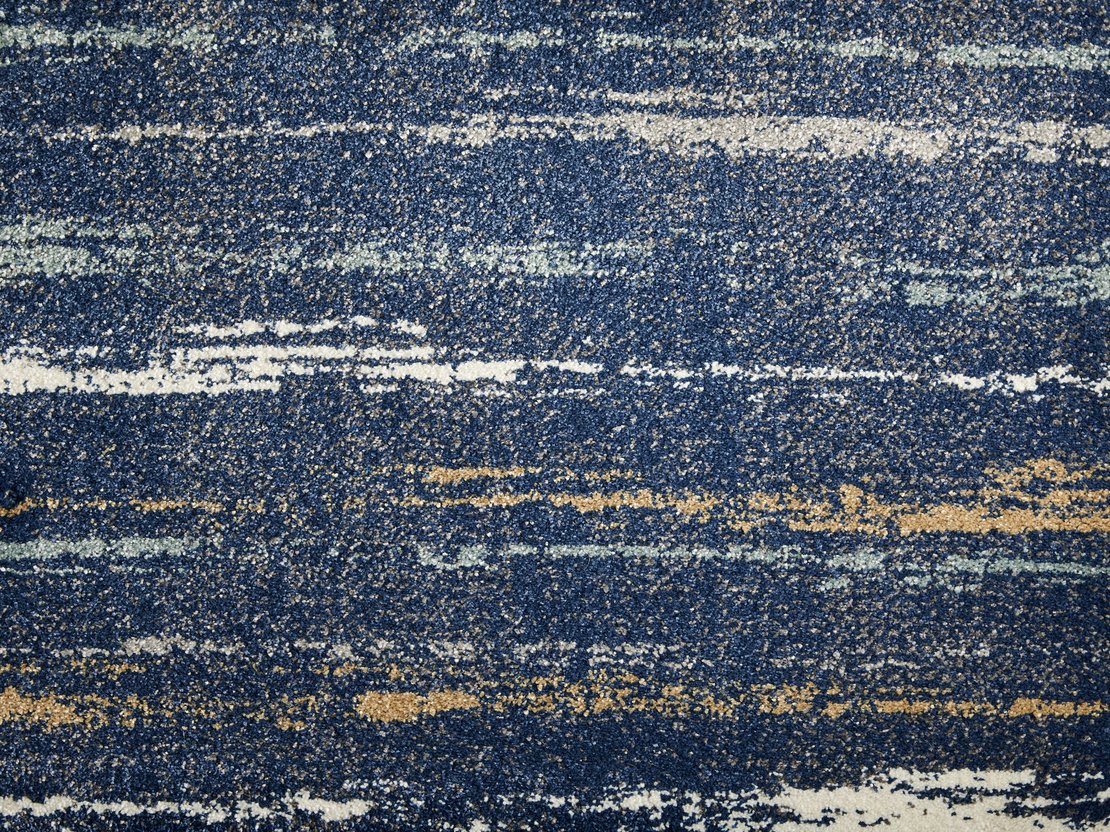 Custom & Wall to Wall Ruminations Ocean Medium Blue - Navy & Lt. Gold - Gold Machine Made Rug