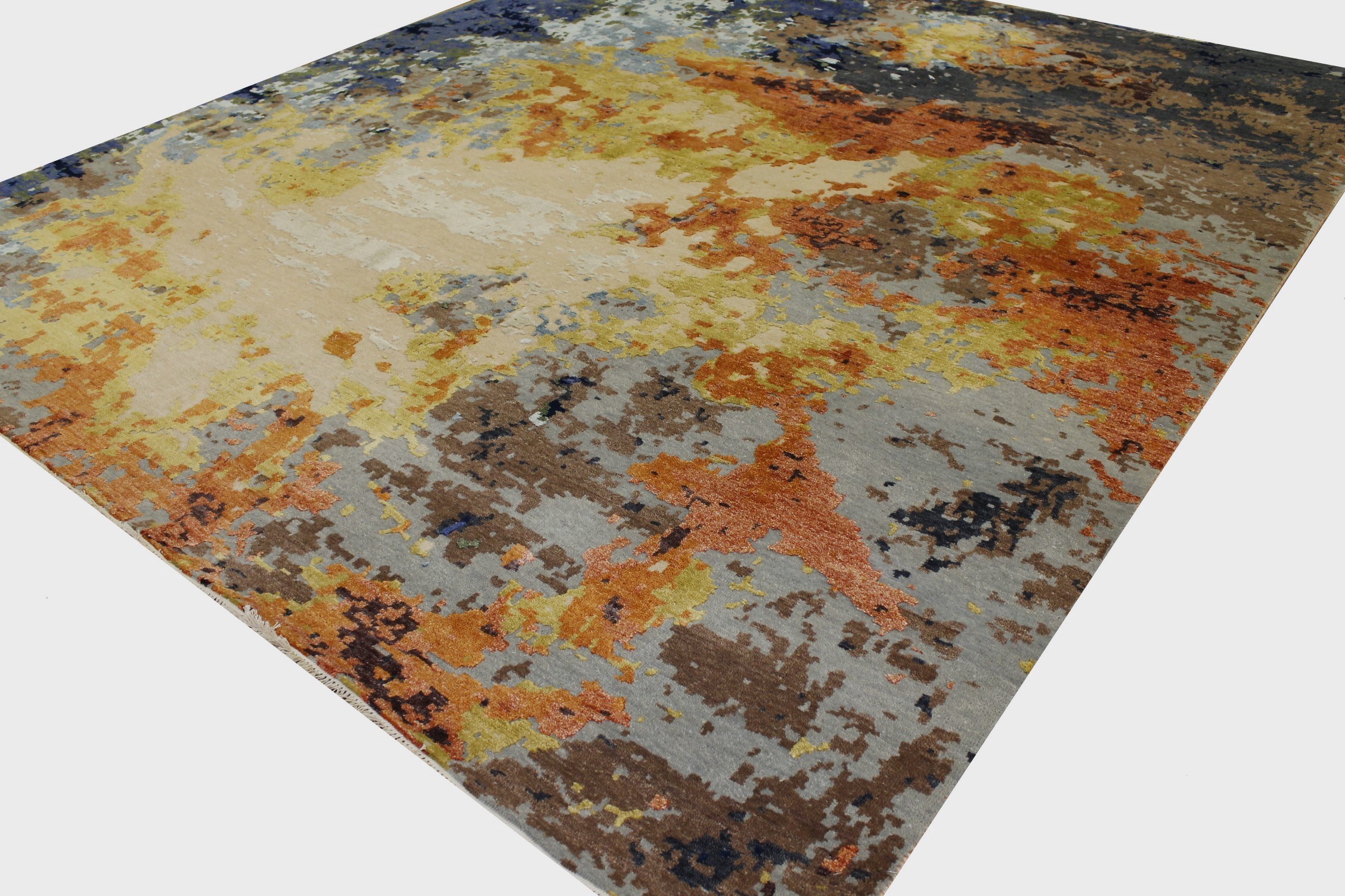 Contemporary & Transitional Rugs Splash 022695 Medium Blue - Navy & Rust - Orange Hand Knotted Rug