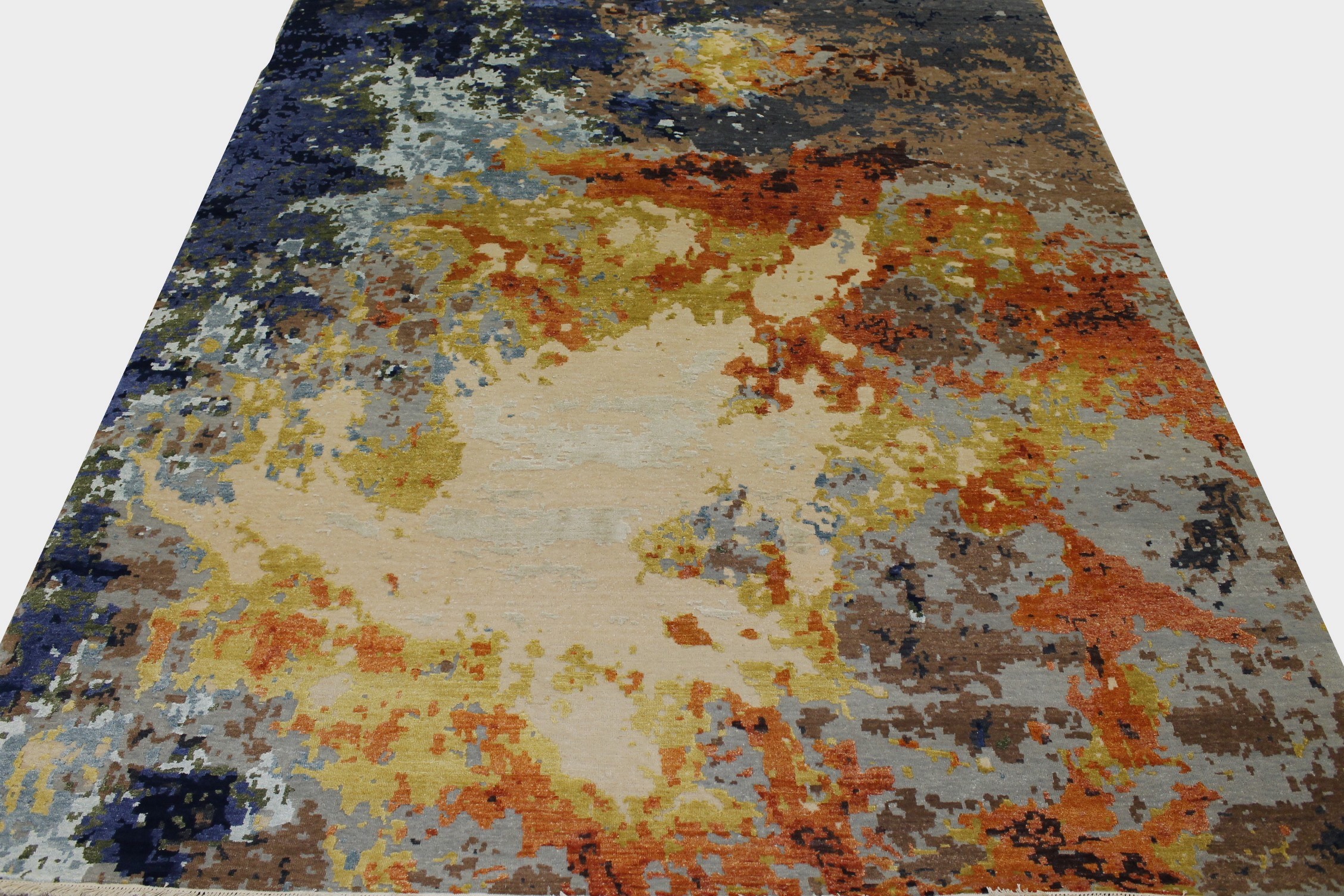 Contemporary & Transitional Rugs Splash 022695 Medium Blue - Navy & Rust - Orange Hand Knotted Rug