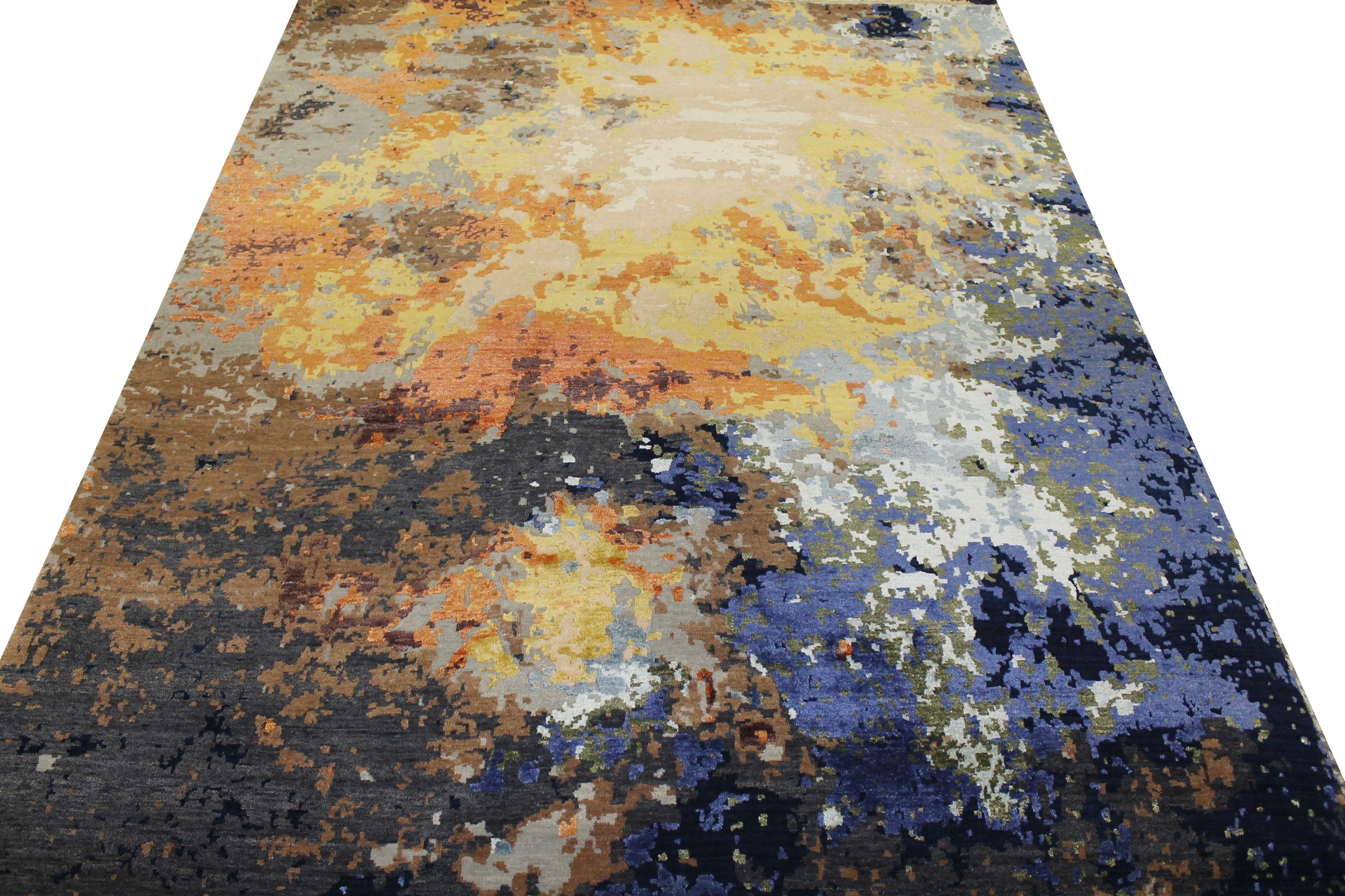 Contemporary & Transitional Rugs Splash 022695 Medium Blue - Navy & Rust - Orange Hand Knotted Rug