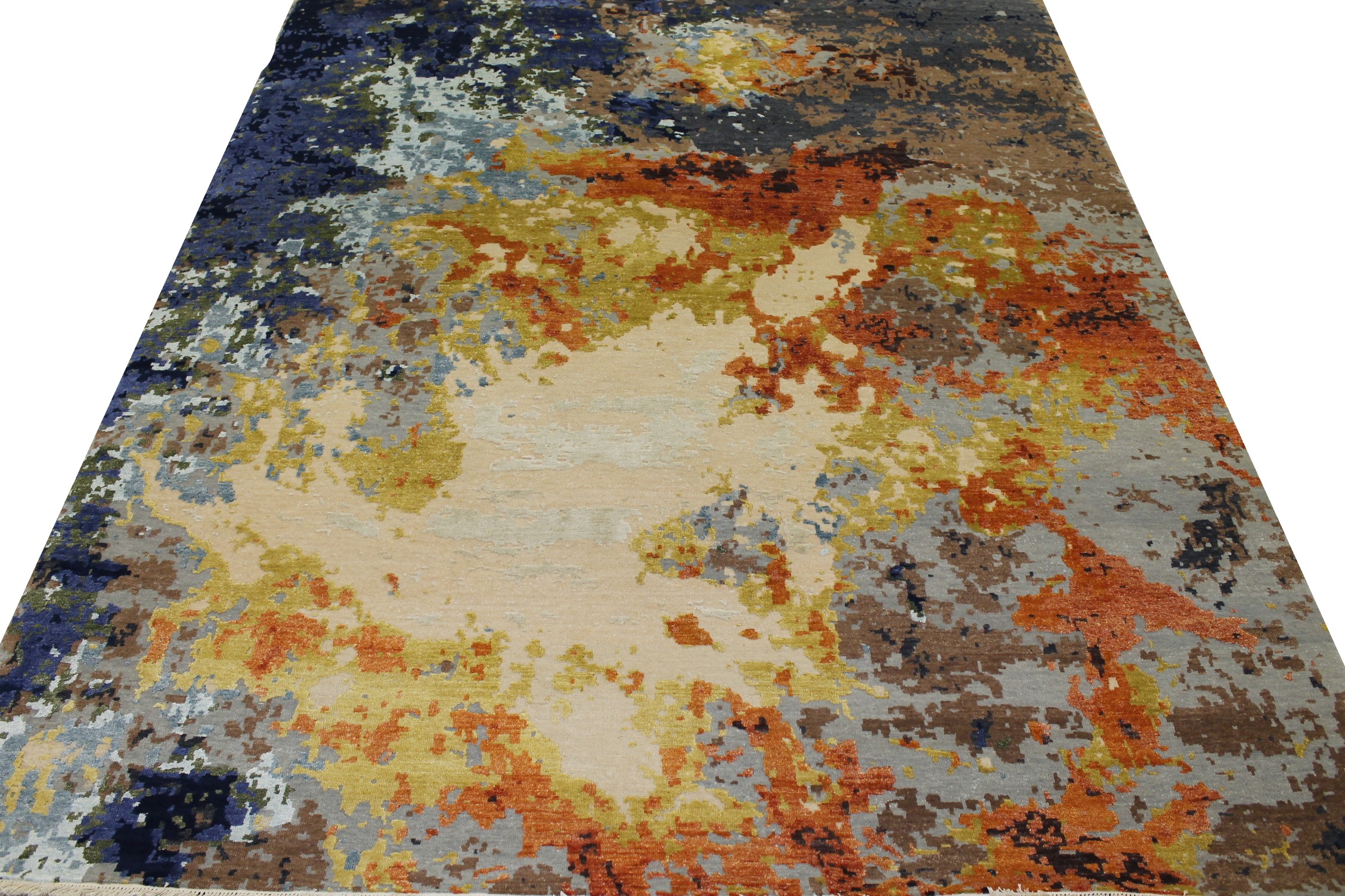 Contemporary Rugs & Transitional Rugs Splash 022695 Medium Blue - Navy & Rust - Orange Hand Knotted Rug