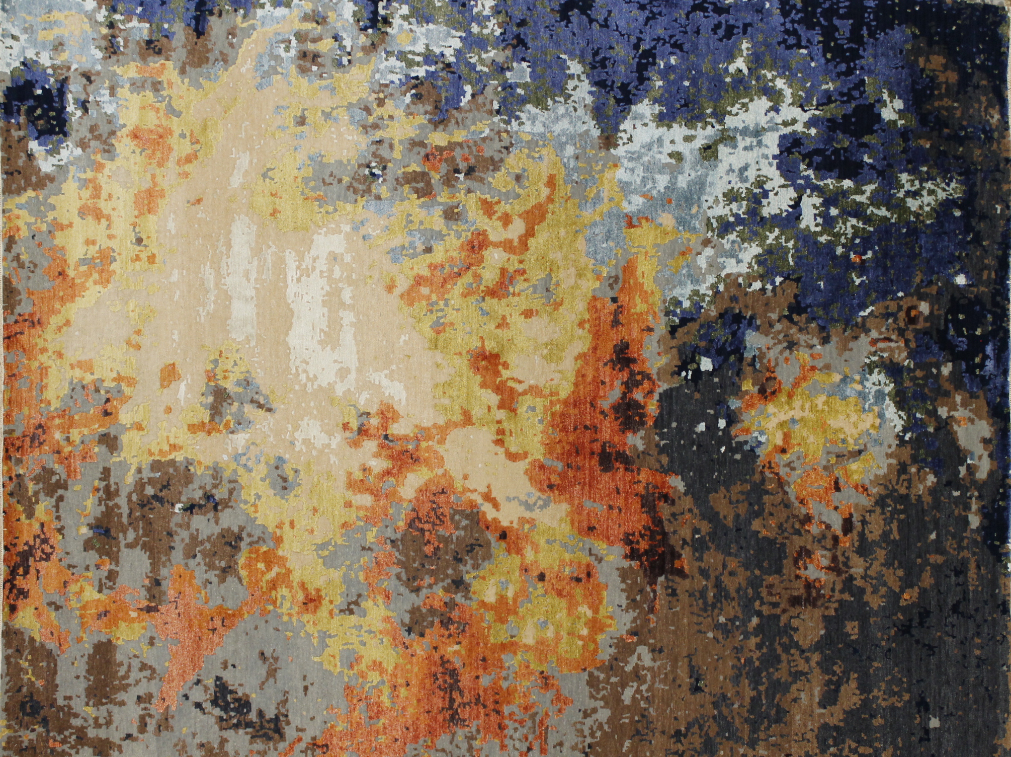 Contemporary Rugs & Transitional Rugs Splash 022695 Medium Blue - Navy & Rust - Orange Hand Knotted Rug