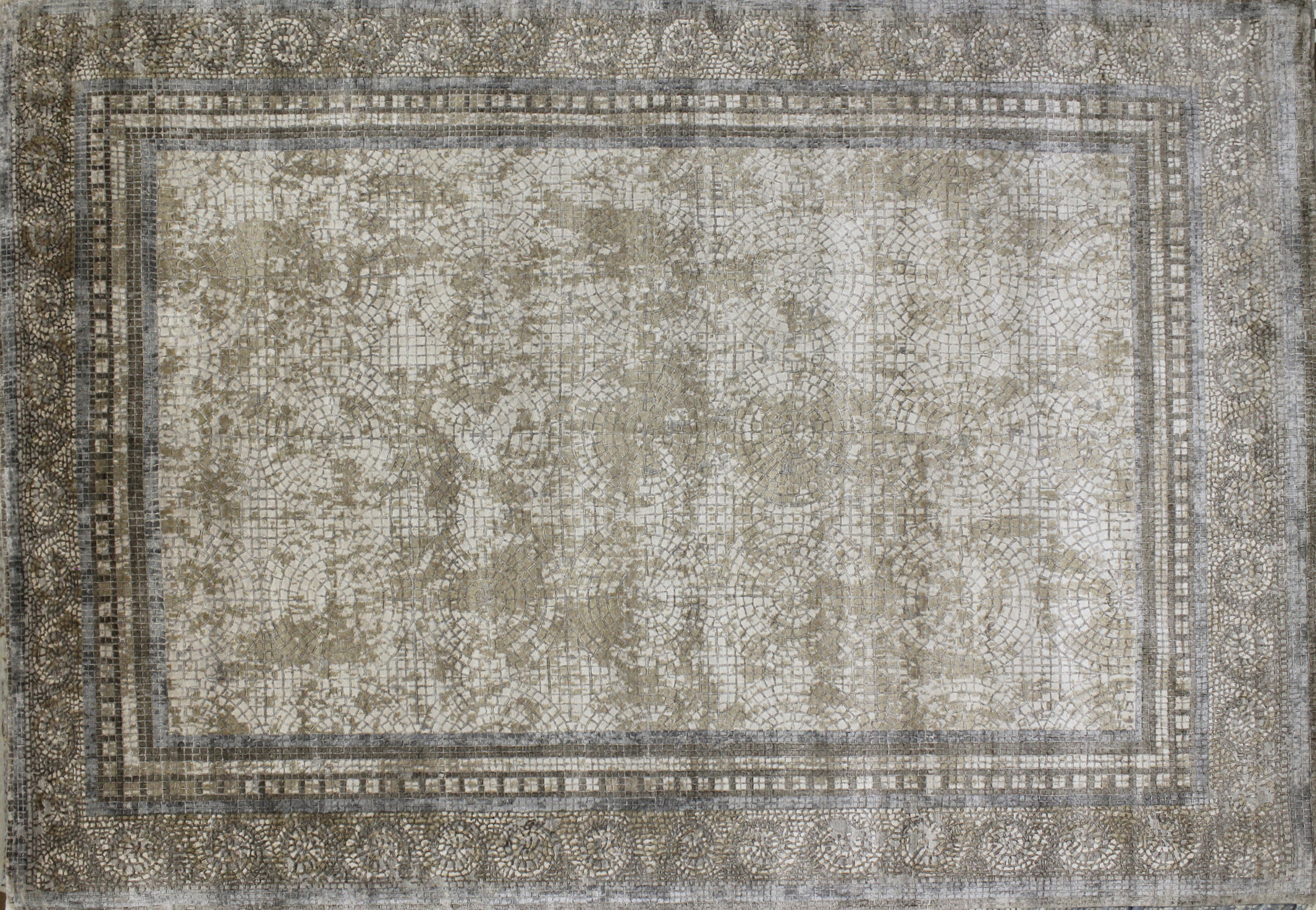 Contemporary & Modern Rugs Mosaic 022658 Ivory - Beige & Lt. Grey - Grey Hand Knotted Rug