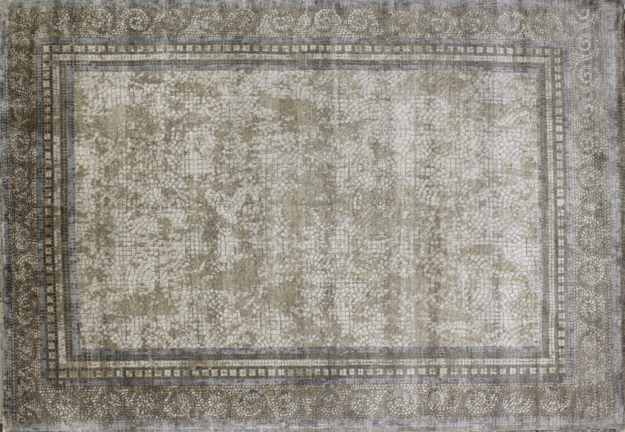 Contemporary Rugs & Transitional Rugs Mosaic 022658 Ivory - Beige & Lt. Grey - Grey Hand Knotted Rug