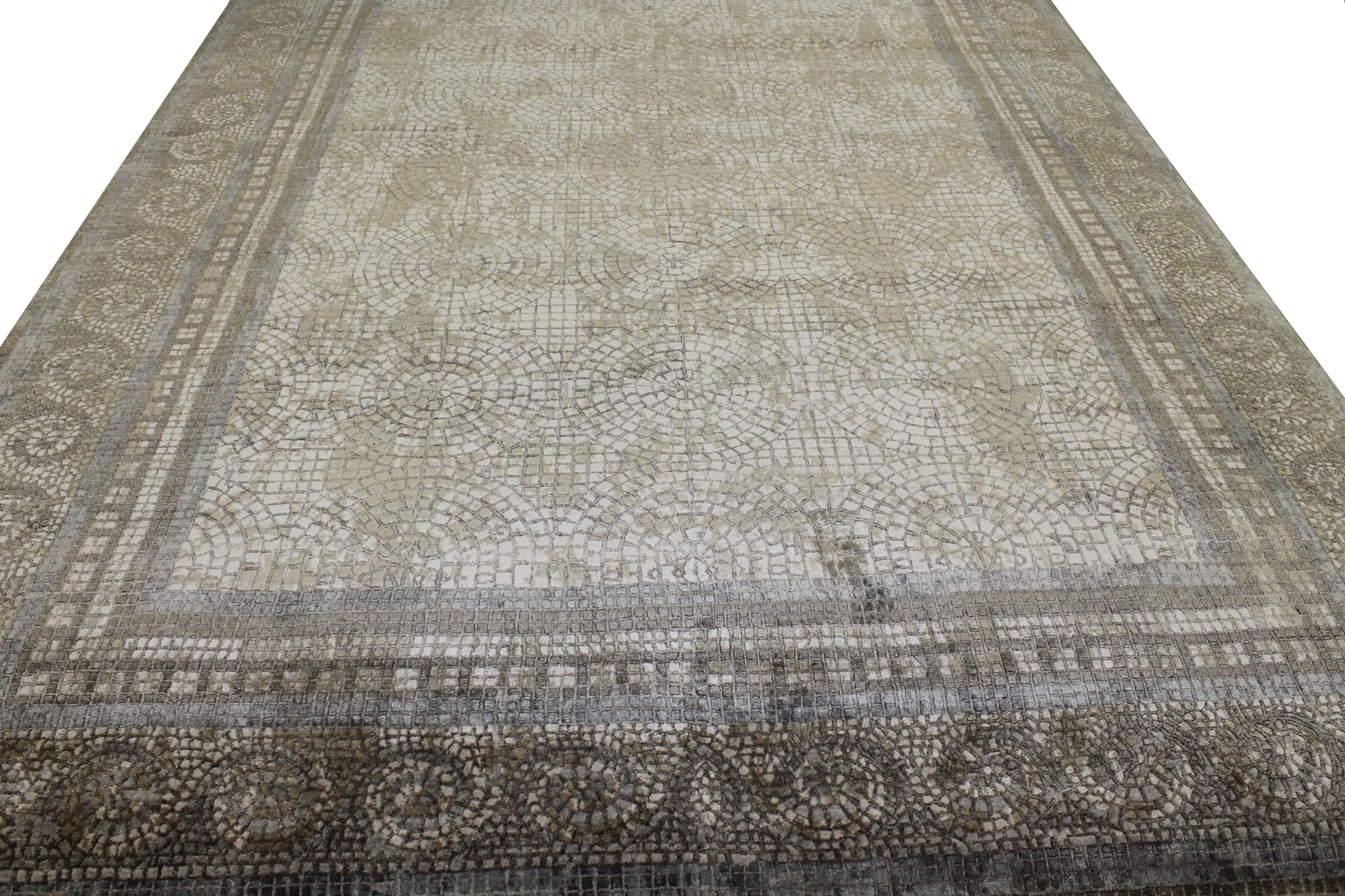 Contemporary Rugs & Transitional Rugs Mosaic 022658 Ivory - Beige & Lt. Grey - Grey Hand Knotted Rug