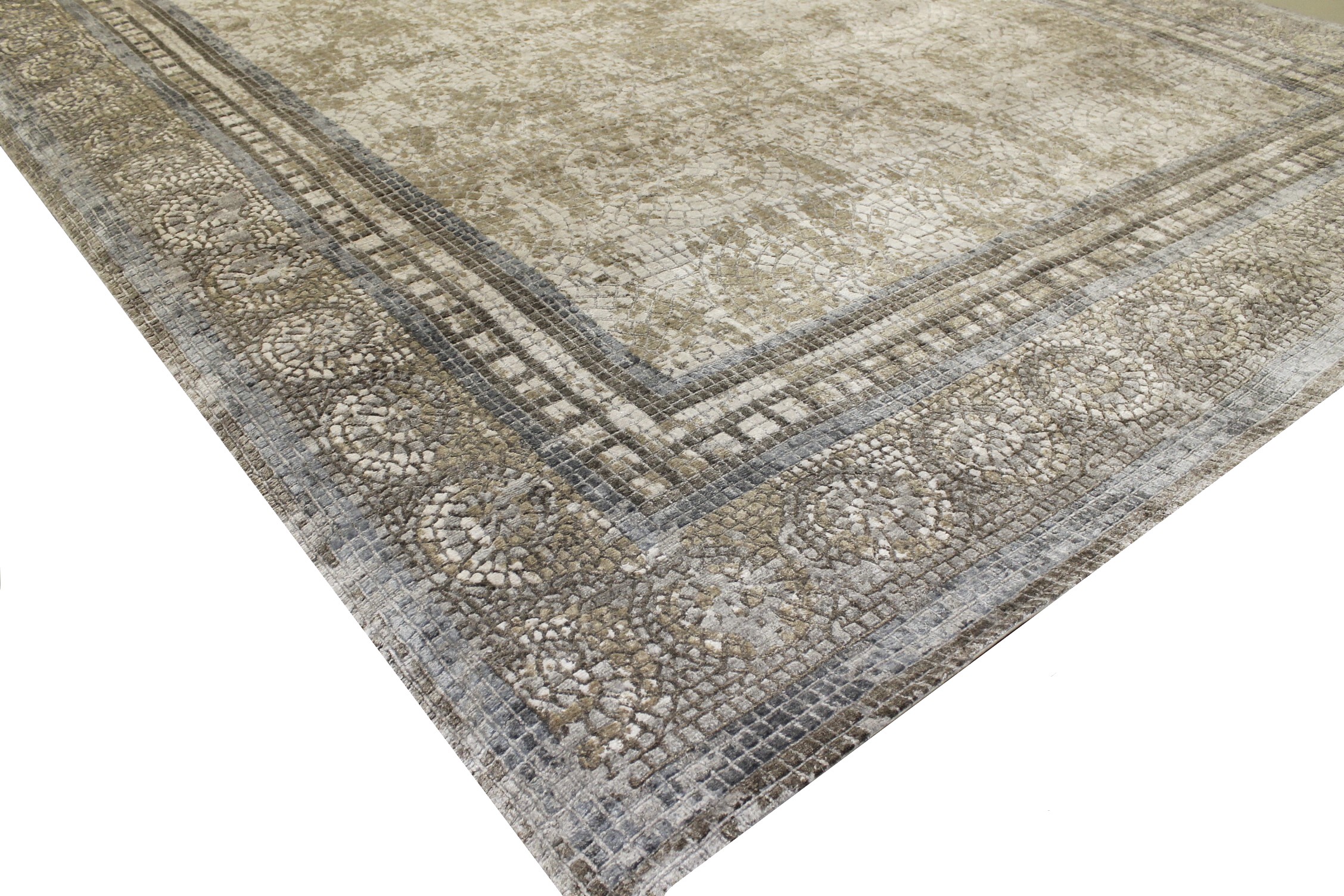 Contemporary & Transitional Rugs Mosaic 022658 Ivory - Beige & Lt. Grey - Grey Hand Knotted Rug