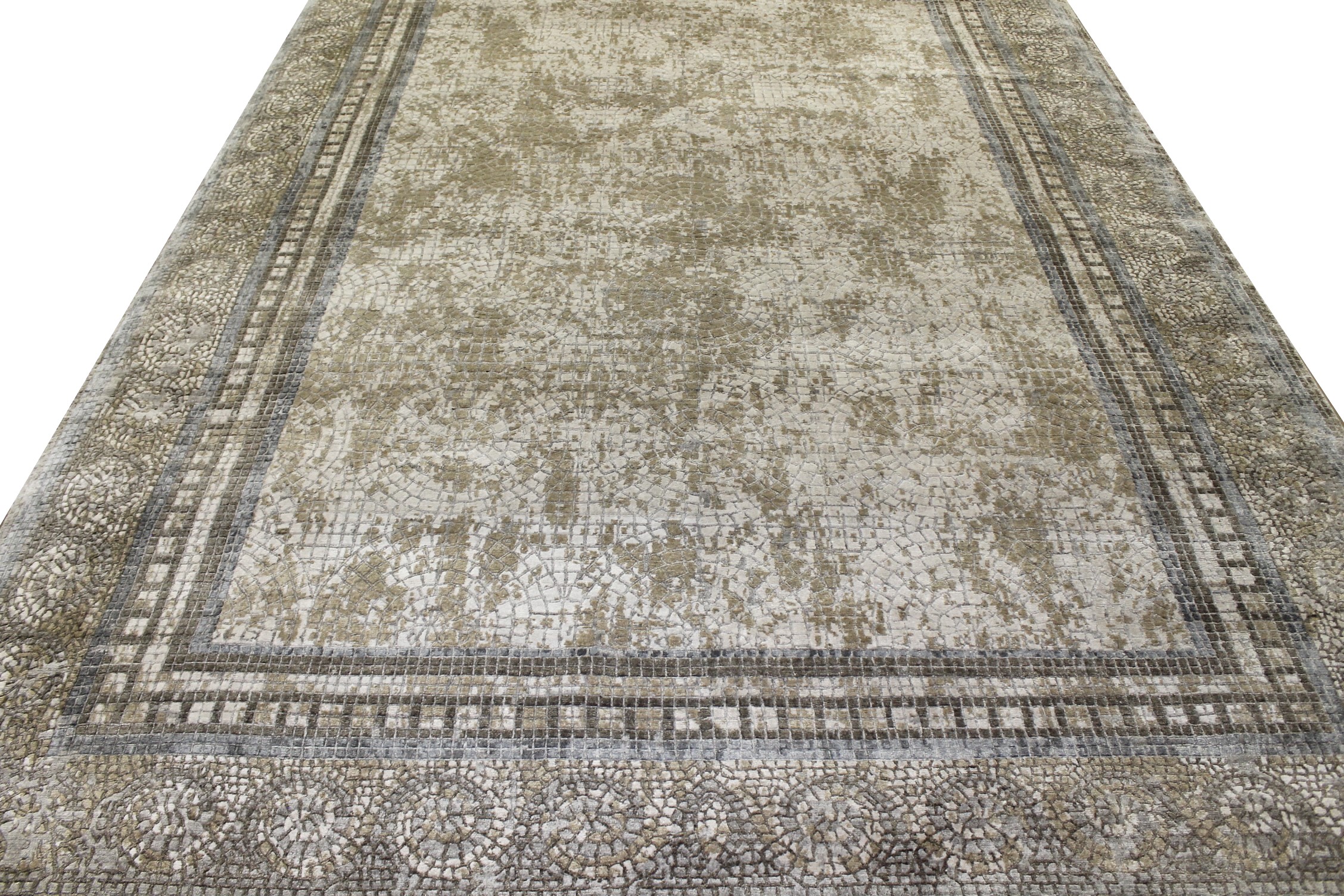Contemporary Rugs & Transitional Rugs Mosaic 022658 Ivory - Beige & Lt. Grey - Grey Hand Knotted Rug
