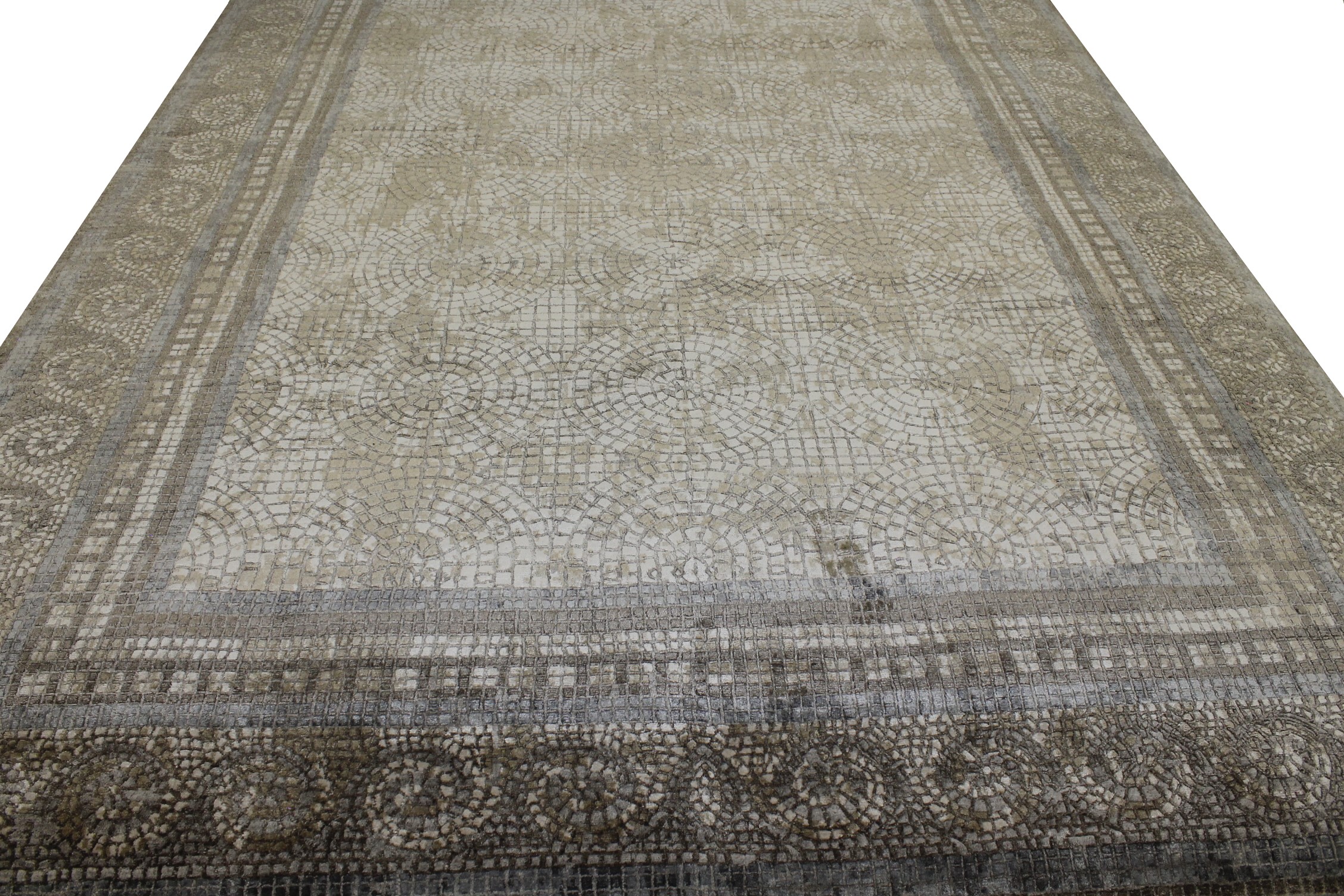 Contemporary Rugs & Transitional Rugs Mosaic 022658 Ivory - Beige & Lt. Grey - Grey Hand Knotted Rug