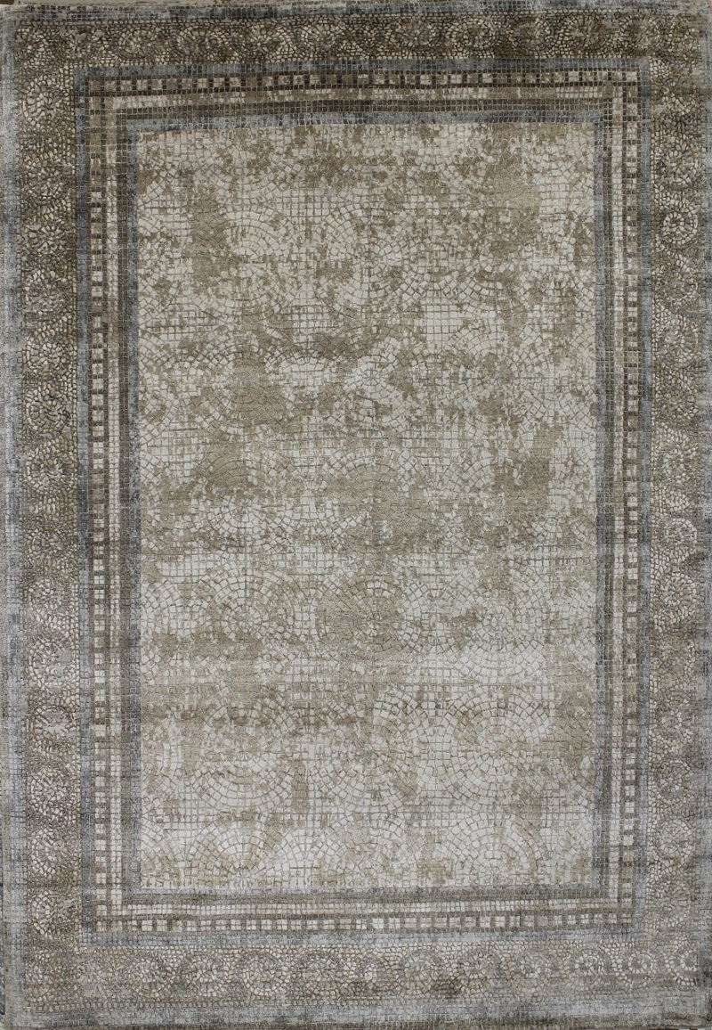 Contemporary & Modern Rugs Mosaic 022658 Ivory - Beige & Lt. Grey - Grey Hand Knotted Rug