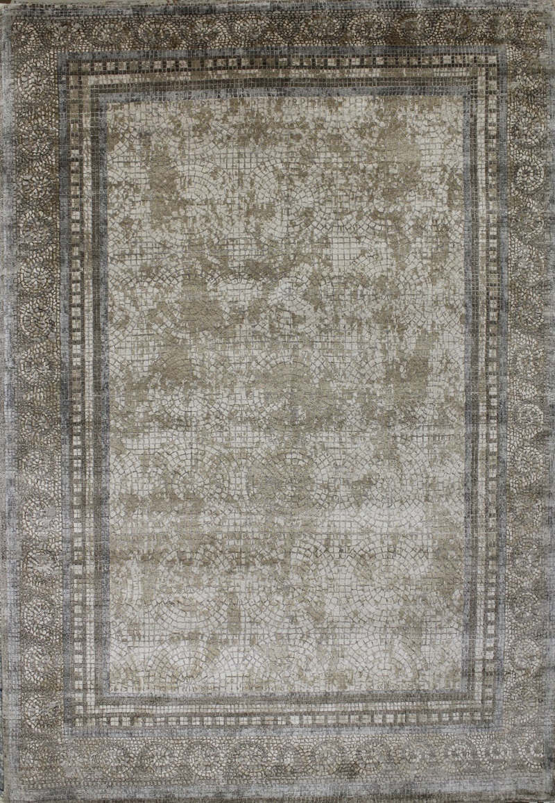 Contemporary Rugs & Transitional Rugs Mosaic 022658 Ivory - Beige & Lt. Grey - Grey Hand Knotted Rug