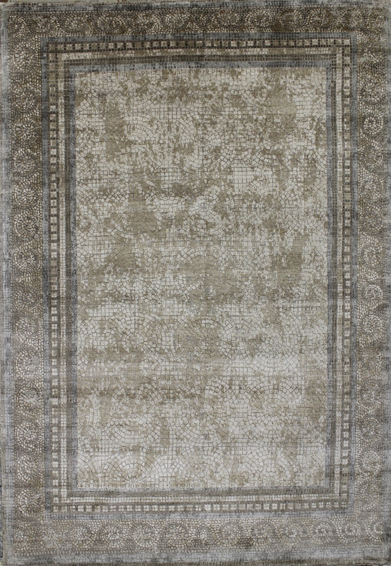 Contemporary & Transitional Rugs Mosaic 022658 Ivory - Beige & Lt. Grey - Grey Hand Knotted Rug