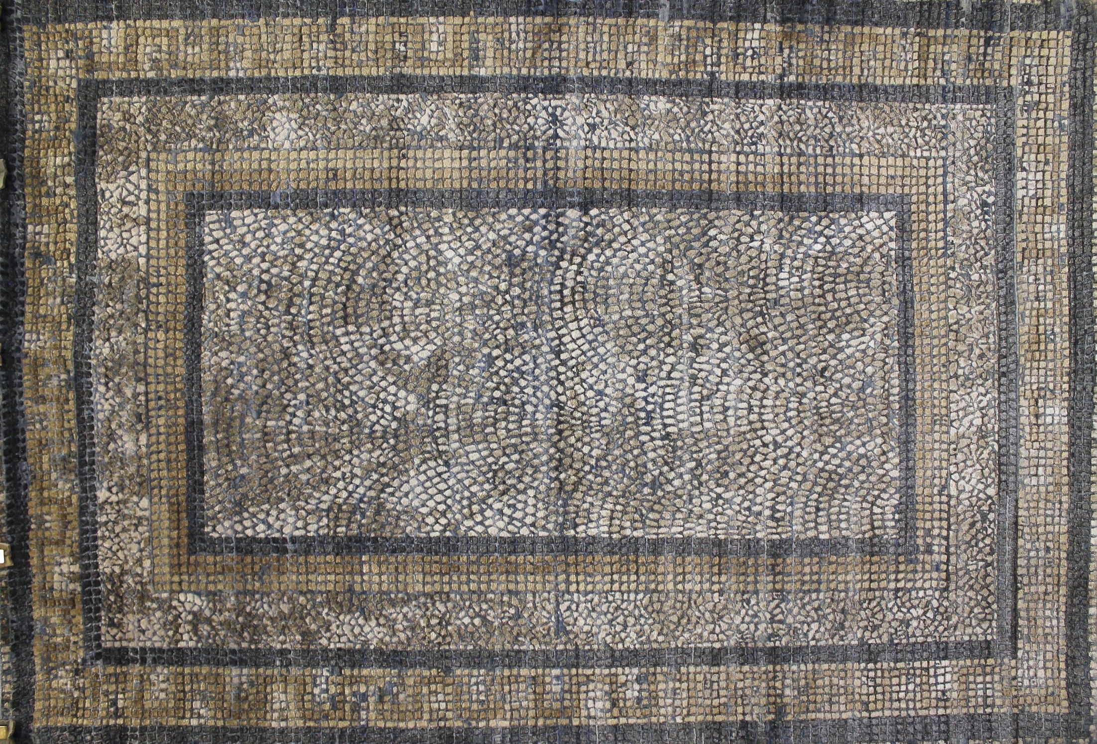 Contemporary Rugs & Transitional Rugs Mosaic 022323 Medium Blue - Navy & Camel - Taupe Hand Knotted Rug