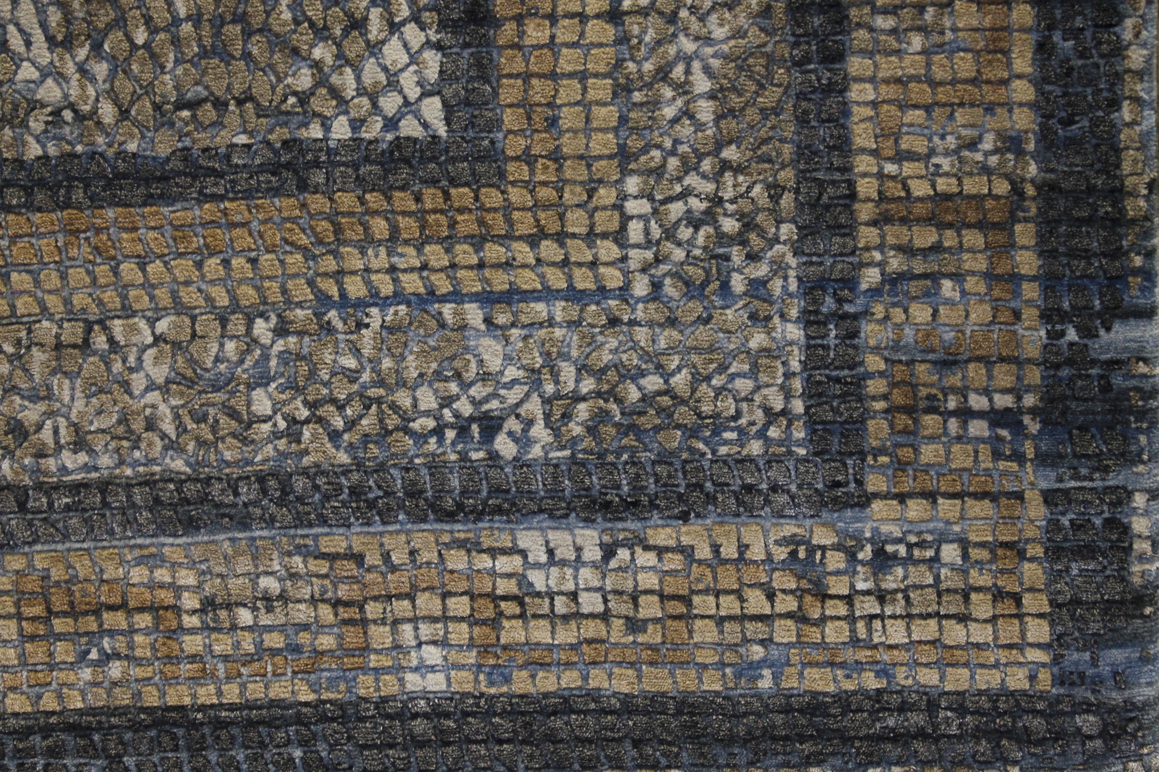 Contemporary Rugs & Transitional Rugs Mosaic 022323 Medium Blue - Navy & Camel - Taupe Hand Knotted Rug