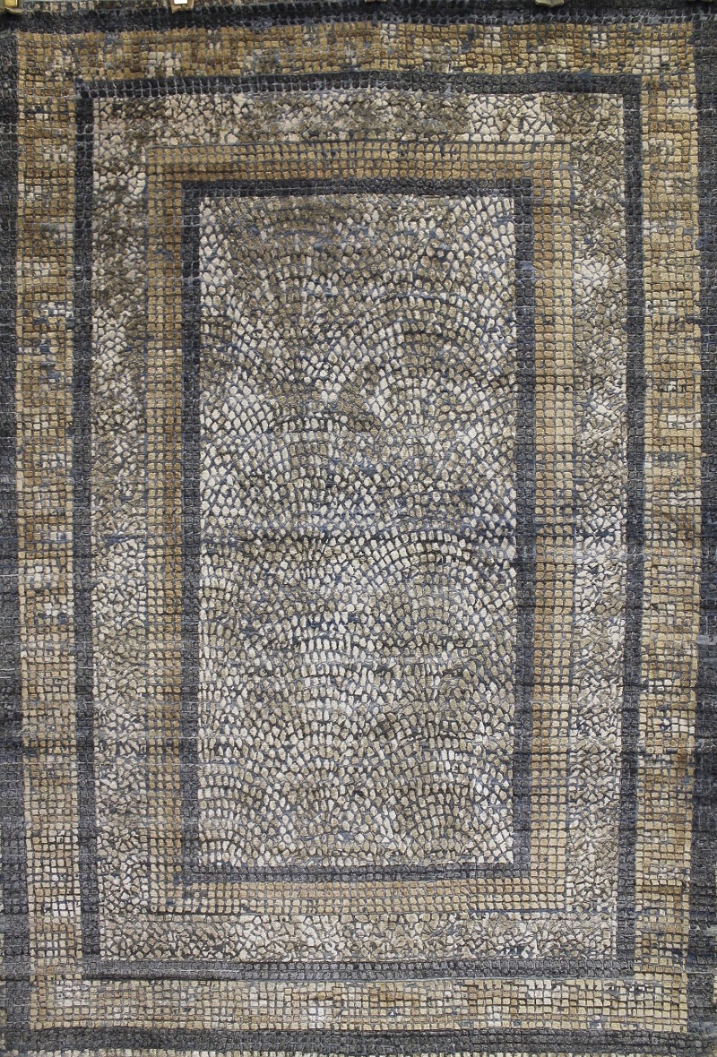 Contemporary Rugs & Transitional Rugs Mosaic 022323 Medium Blue - Navy & Camel - Taupe Hand Knotted Rug