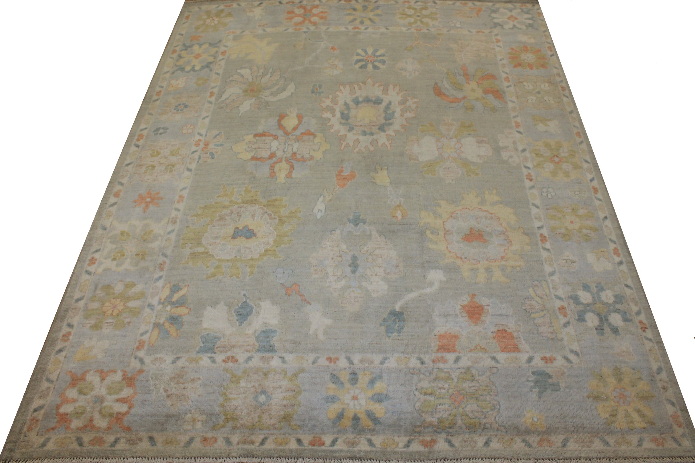 Oushak Rugs Nizam 024728 Lt. Grey - Grey & Lt. Blue - Blue Hand Knotted Rug