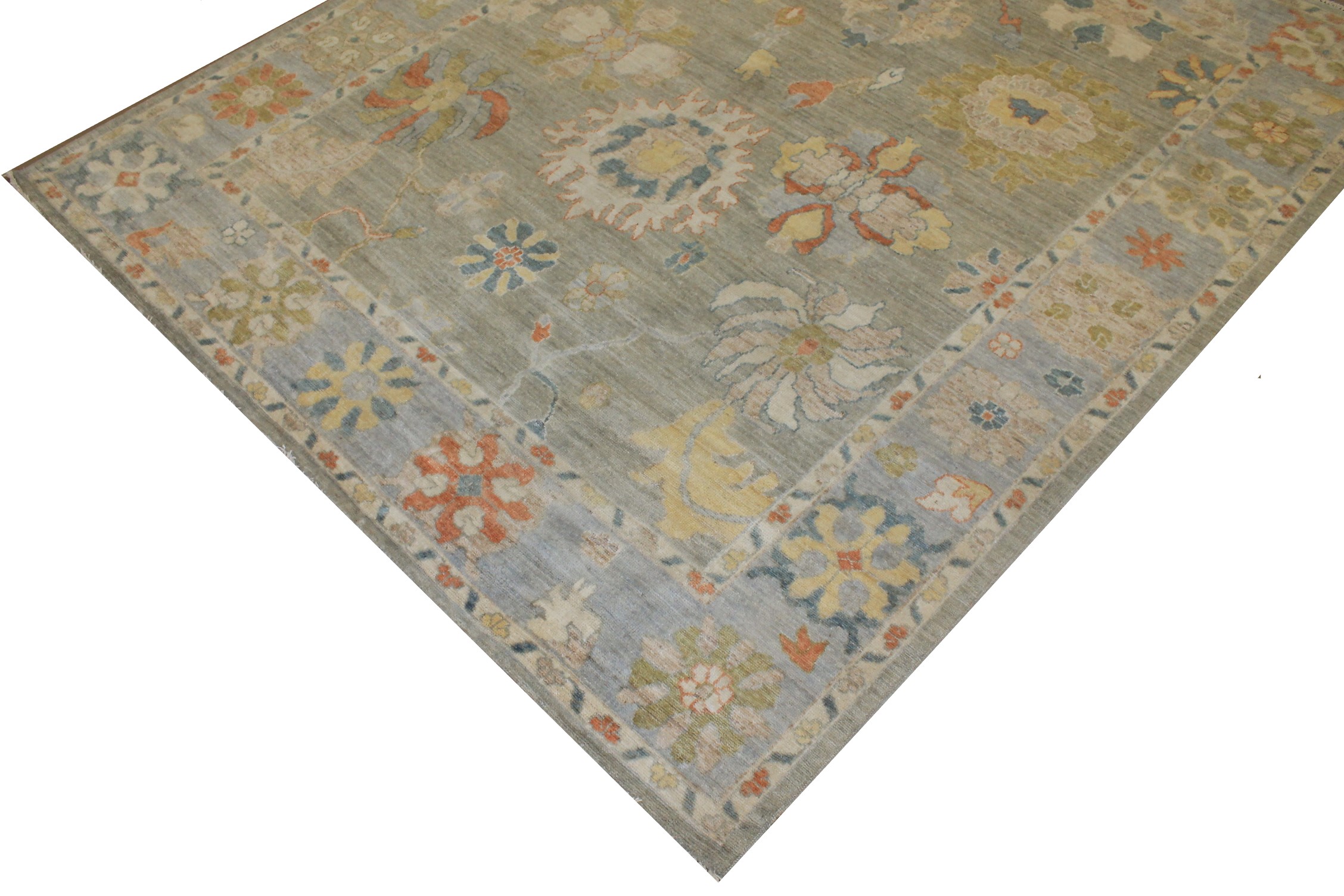 Oushak Rugs Nizam 024728 Lt. Grey - Grey & Lt. Blue - Blue Hand Knotted Rug