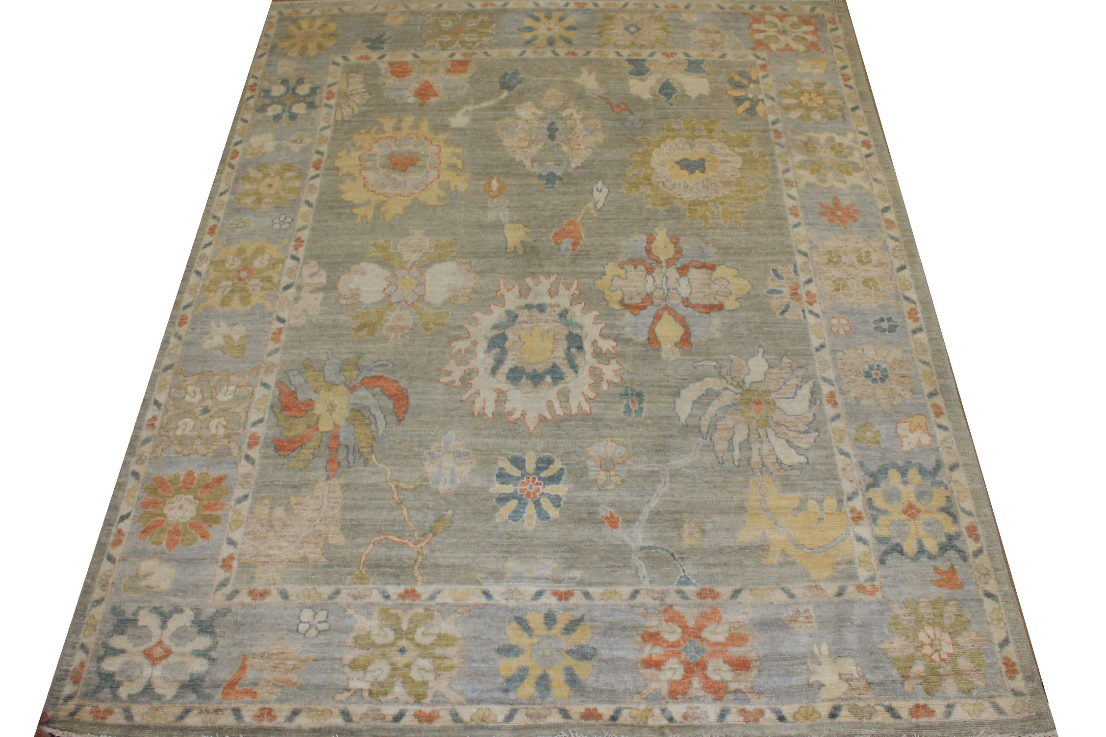 Oushak Rugs Nizam 024728 Lt. Grey - Grey & Lt. Blue - Blue Hand Knotted Rug