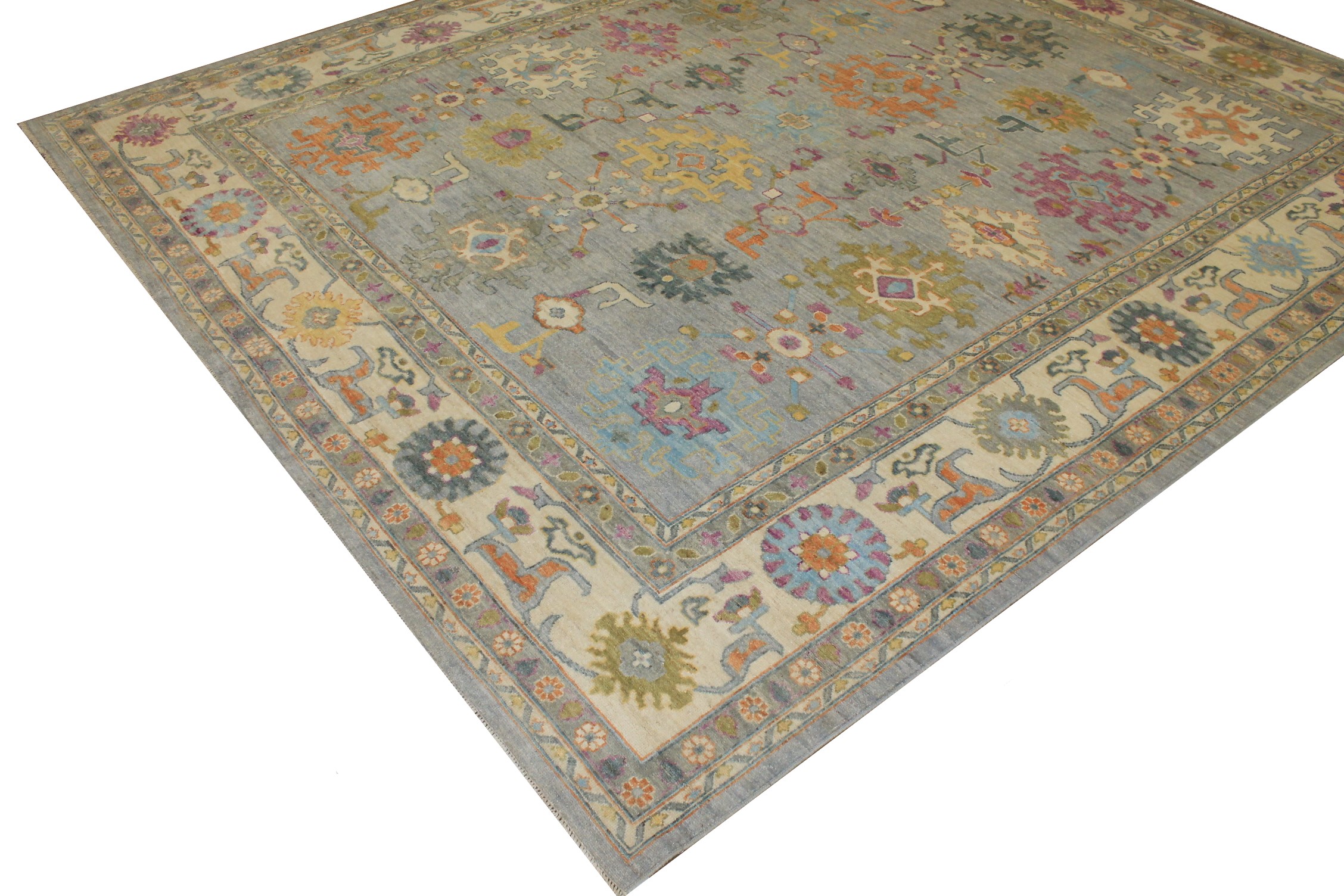 Oushak Rugs Nizam 024722 Lt. Blue - Blue & Ivory - Beige Hand Knotted Rug