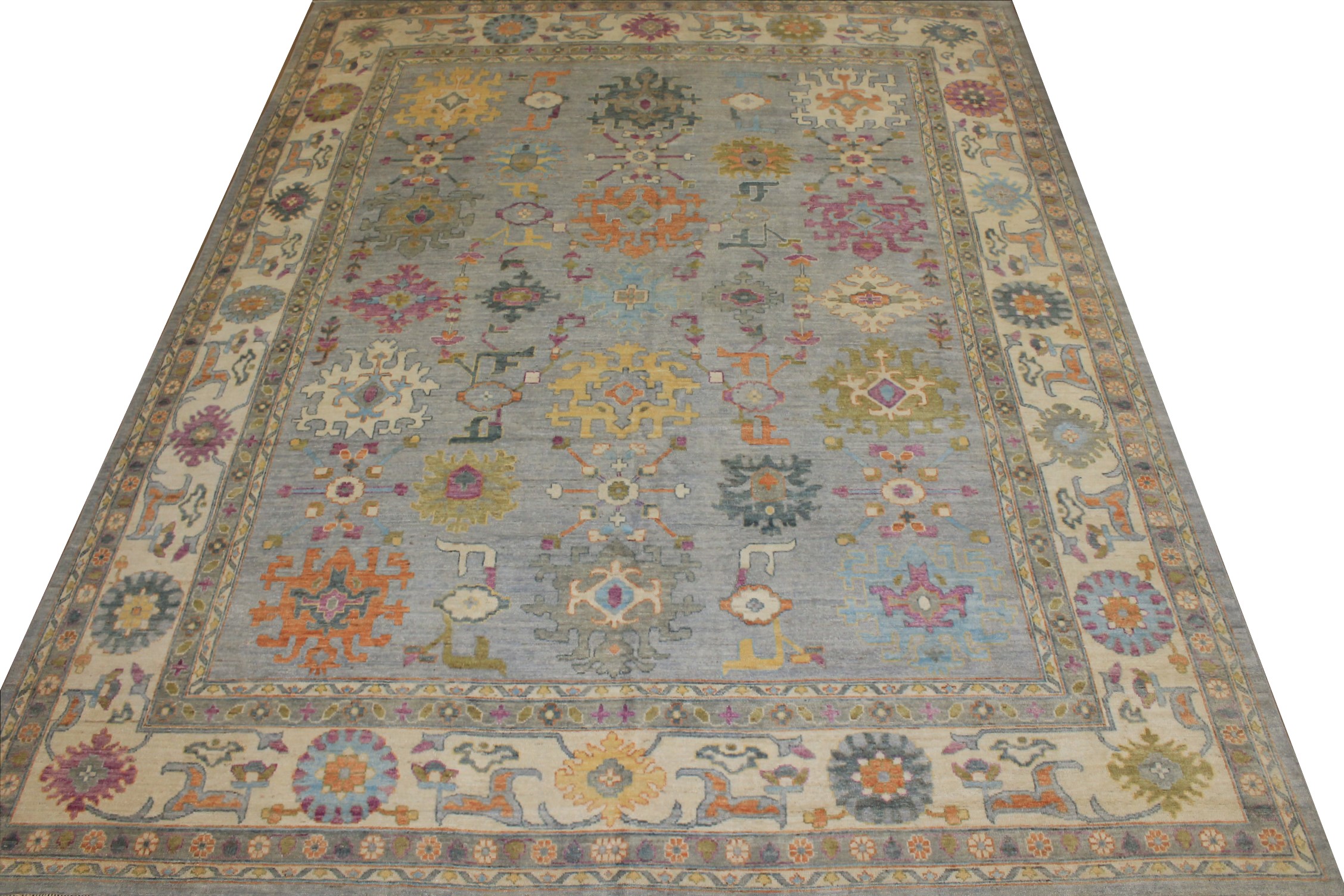 Oushak Rugs Nizam 024722 Lt. Blue - Blue & Ivory - Beige Hand Knotted Rug