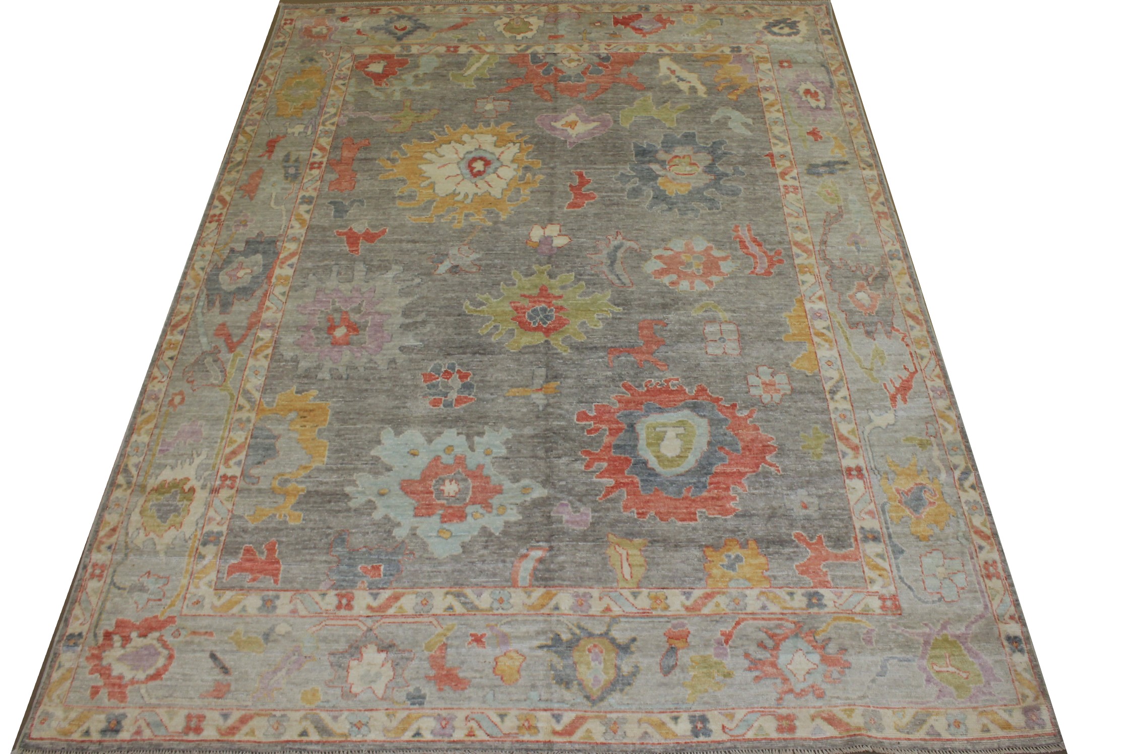 Oushak Rugs Nizam 024720 Lt. Grey - Grey & Lt. Blue - Blue Hand Knotted Rug