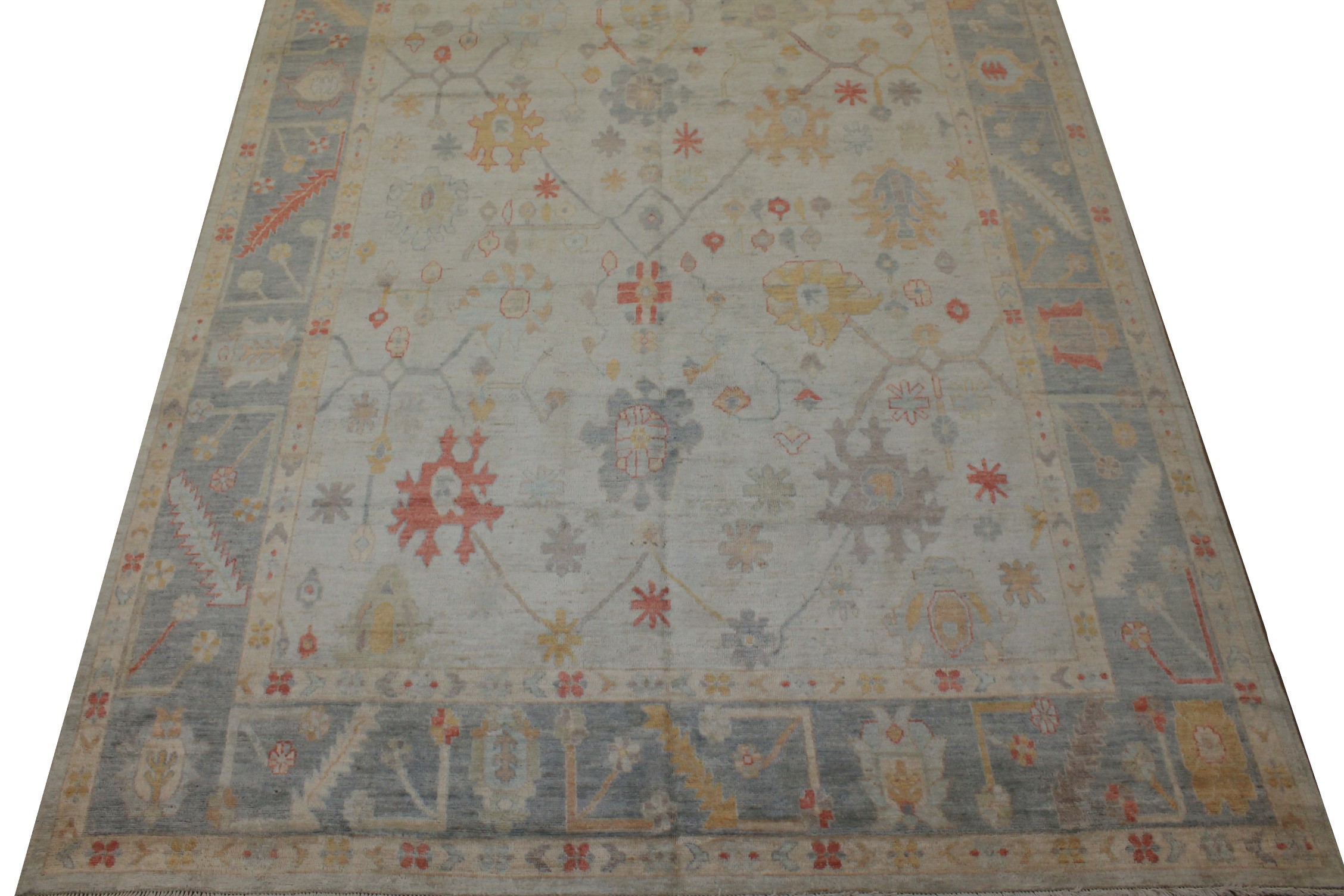 Oushak Rugs Nizam 024719 Ivory - Beige & Medium Blue - Navy Hand Knotted Rug