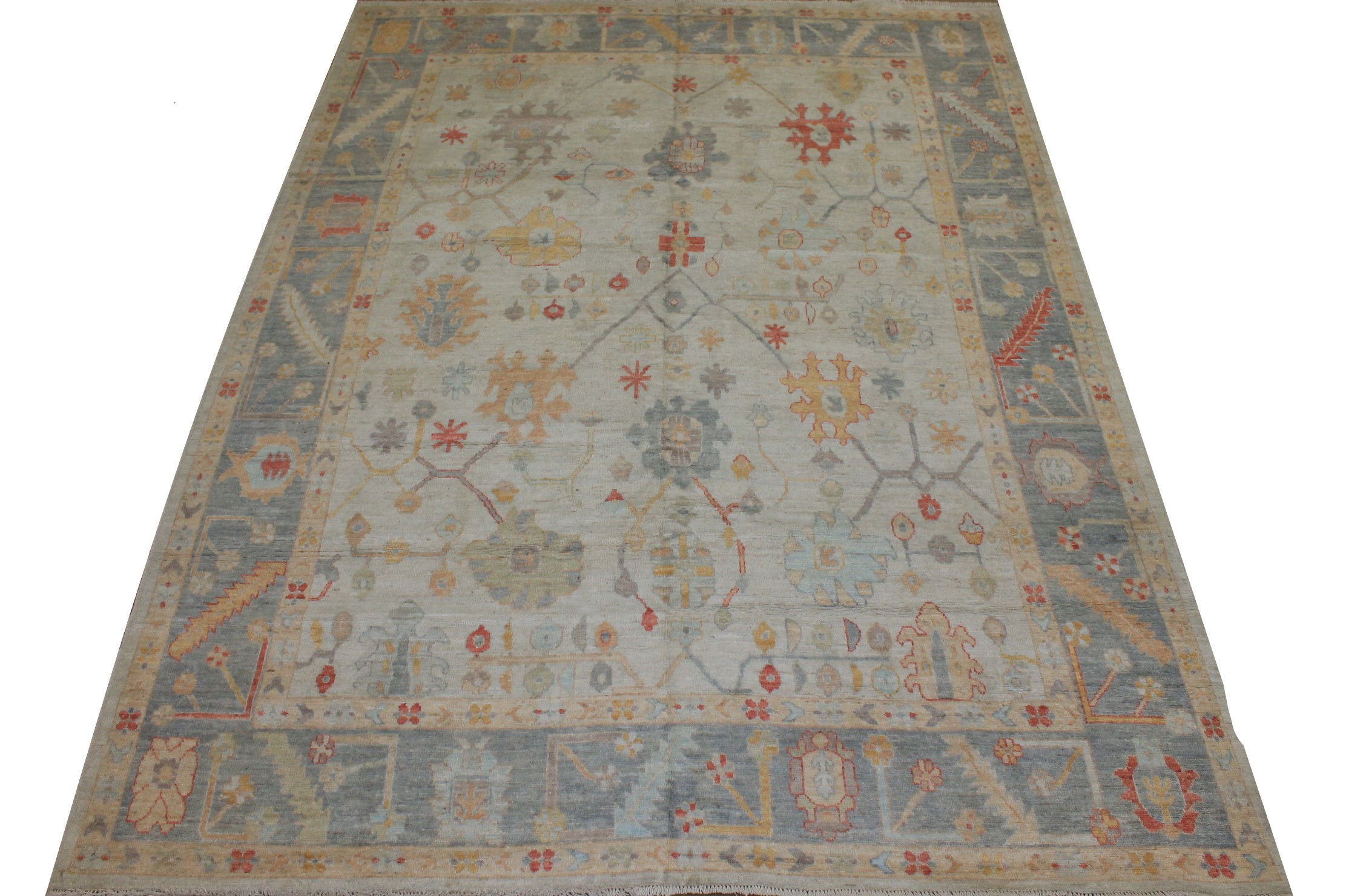 Oushak Rugs Nizam 024719 Ivory - Beige & Medium Blue - Navy Hand Knotted Rug