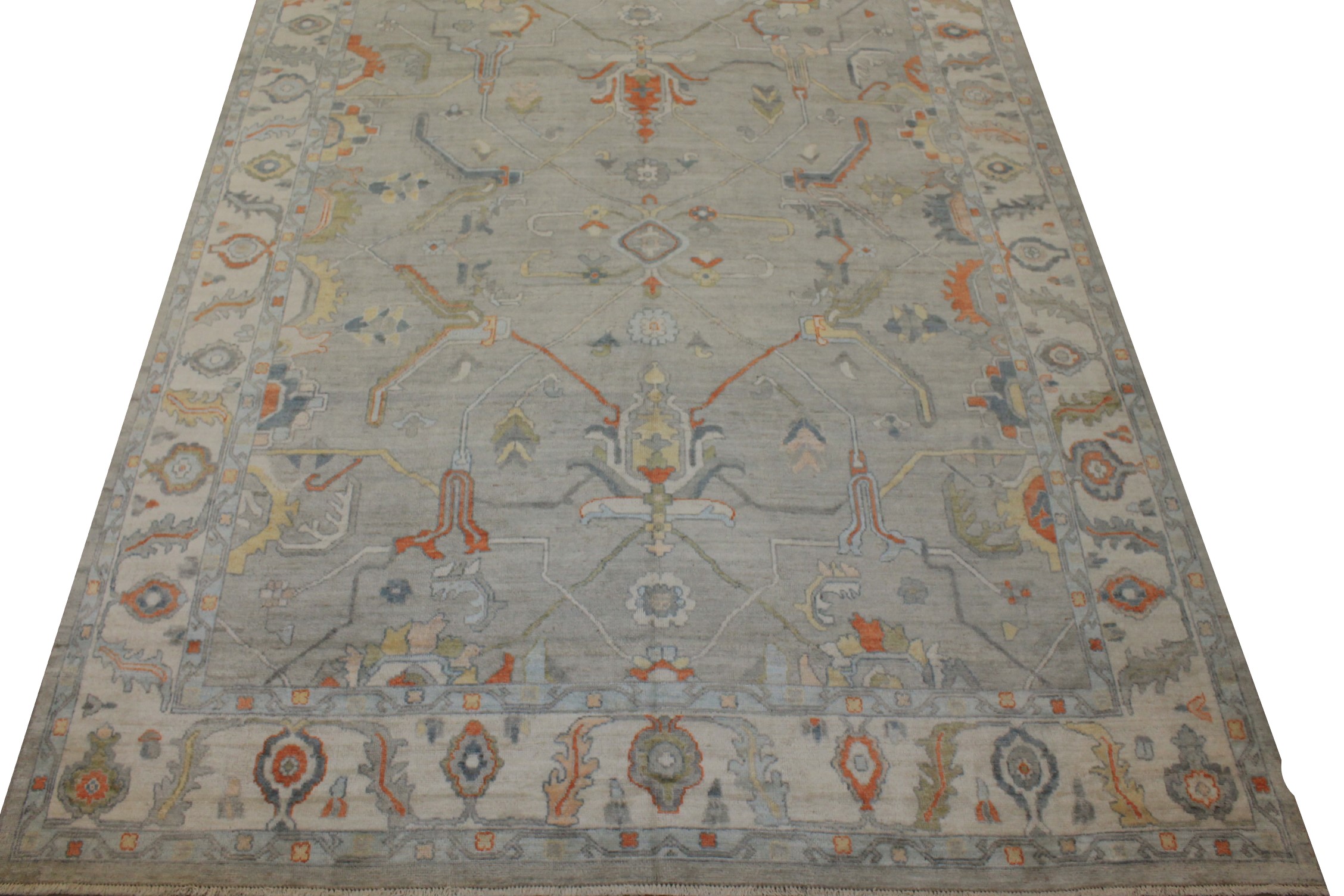 Oushak Rugs Nizam 024704 Lt. Grey - Grey & Ivory - Beige Hand Knotted Rug