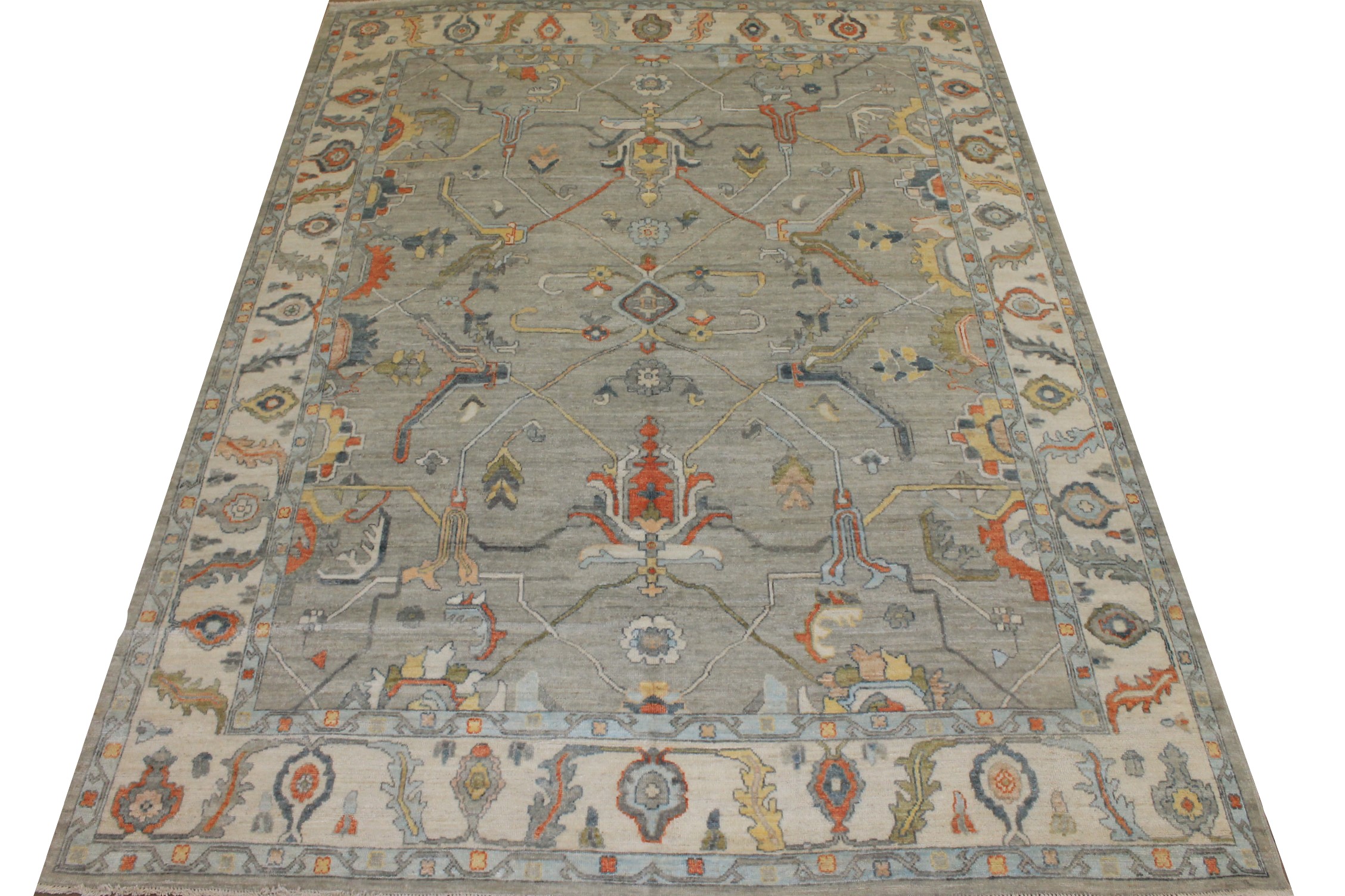 Oushak Rugs Nizam 024704 Lt. Grey - Grey & Ivory - Beige Hand Knotted Rug