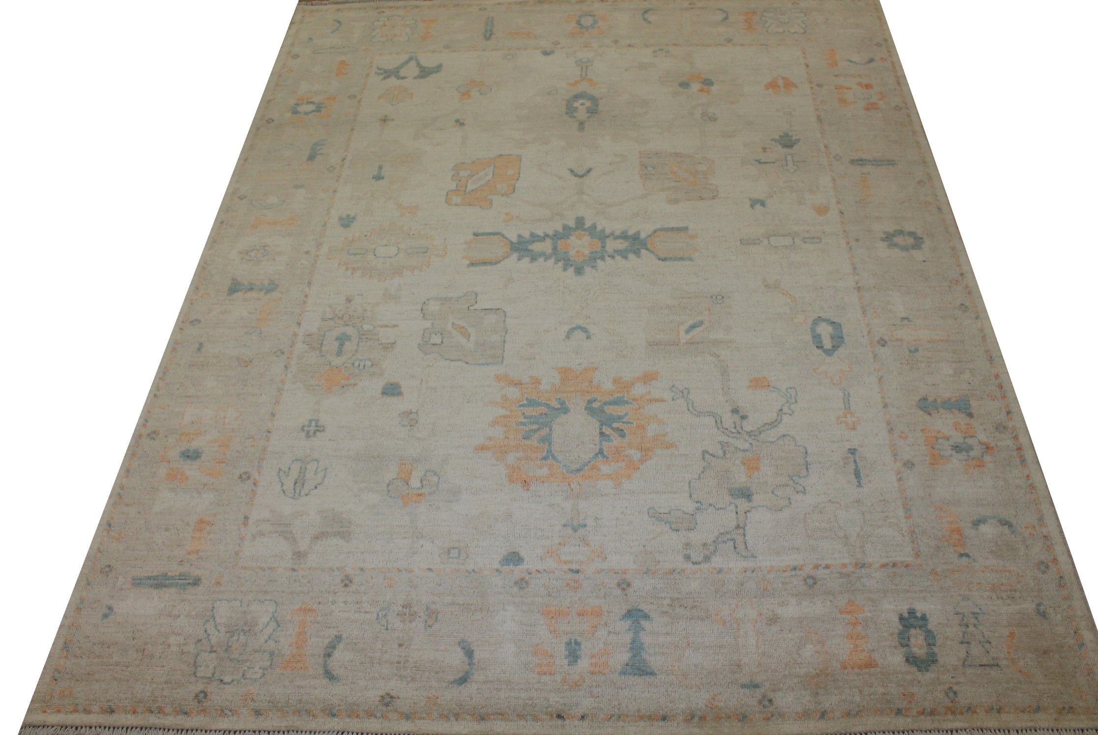 Oushak Rugs Nizam 024702 Ivory - Beige & Camel - Taupe Hand Knotted Rug