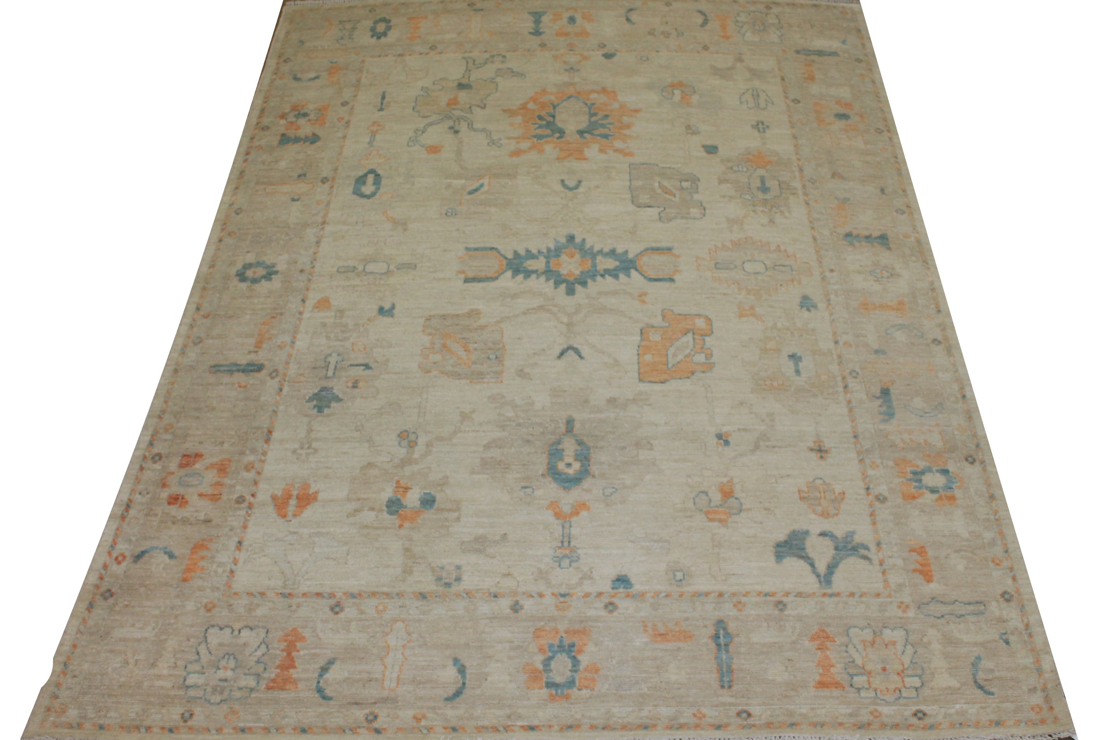 Oushak Rugs Nizam 024702 Ivory - Beige & Camel - Taupe Hand Knotted Rug