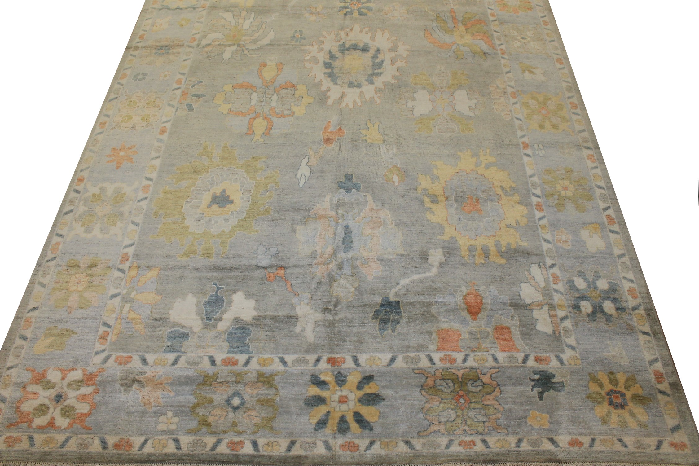 Oushak Rugs Nizam 024699 Lt. Grey - Grey & Lt. Blue - Blue Hand Knotted Rug