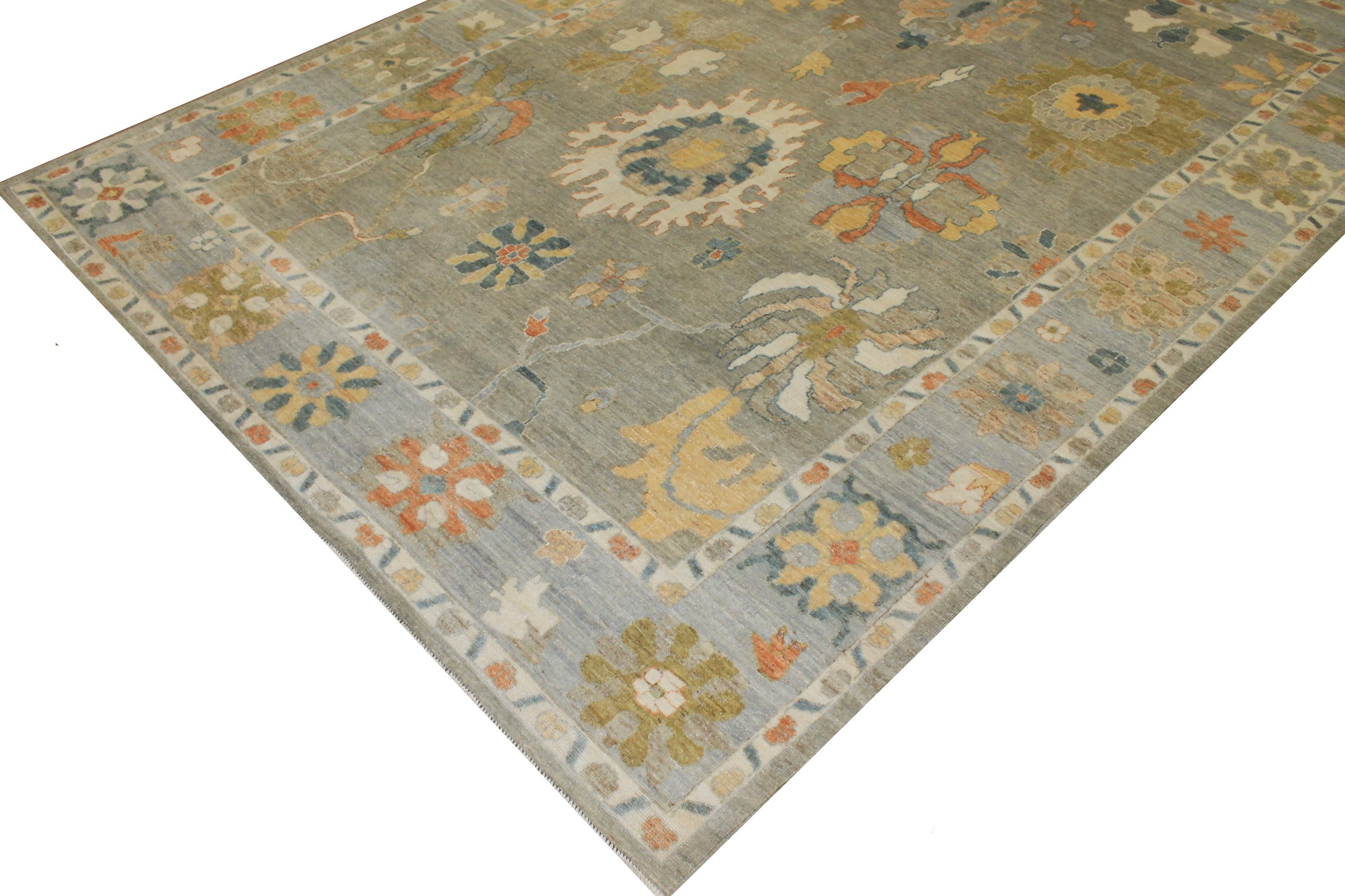 Oushak Rugs Nizam 024699 Lt. Grey - Grey & Lt. Blue - Blue Hand Knotted Rug