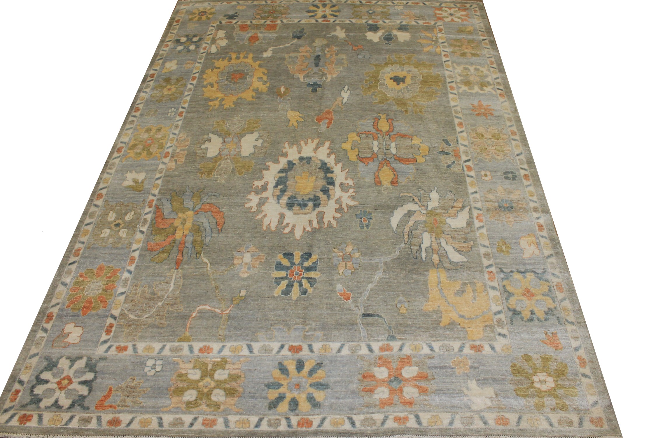 Oushak Rugs Nizam 024699 Lt. Grey - Grey & Lt. Blue - Blue Hand Knotted Rug