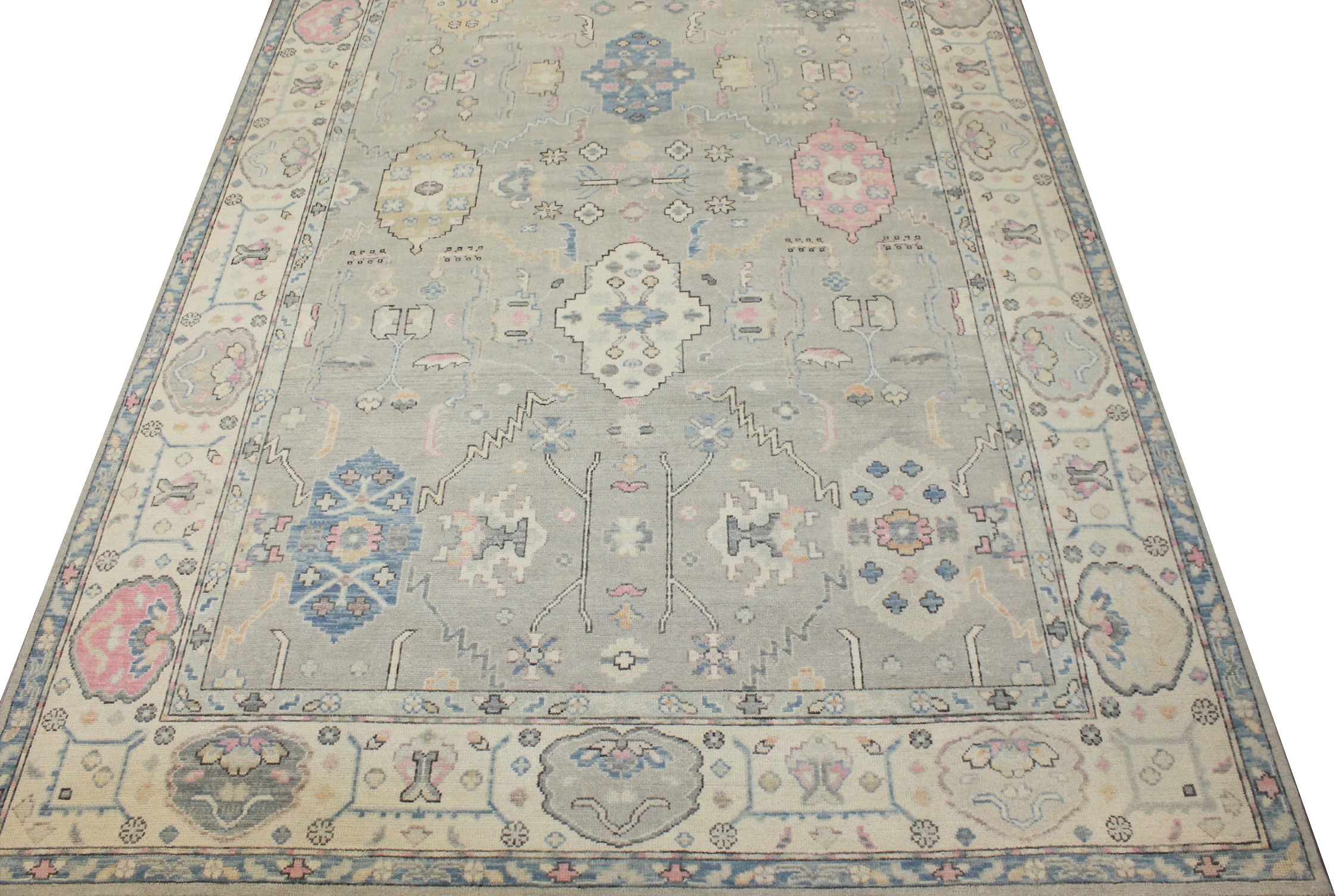 Oushak Rugs Fine Nizam 024435 Lt. Grey - Grey & Ivory - Beige Hand Knotted Rug