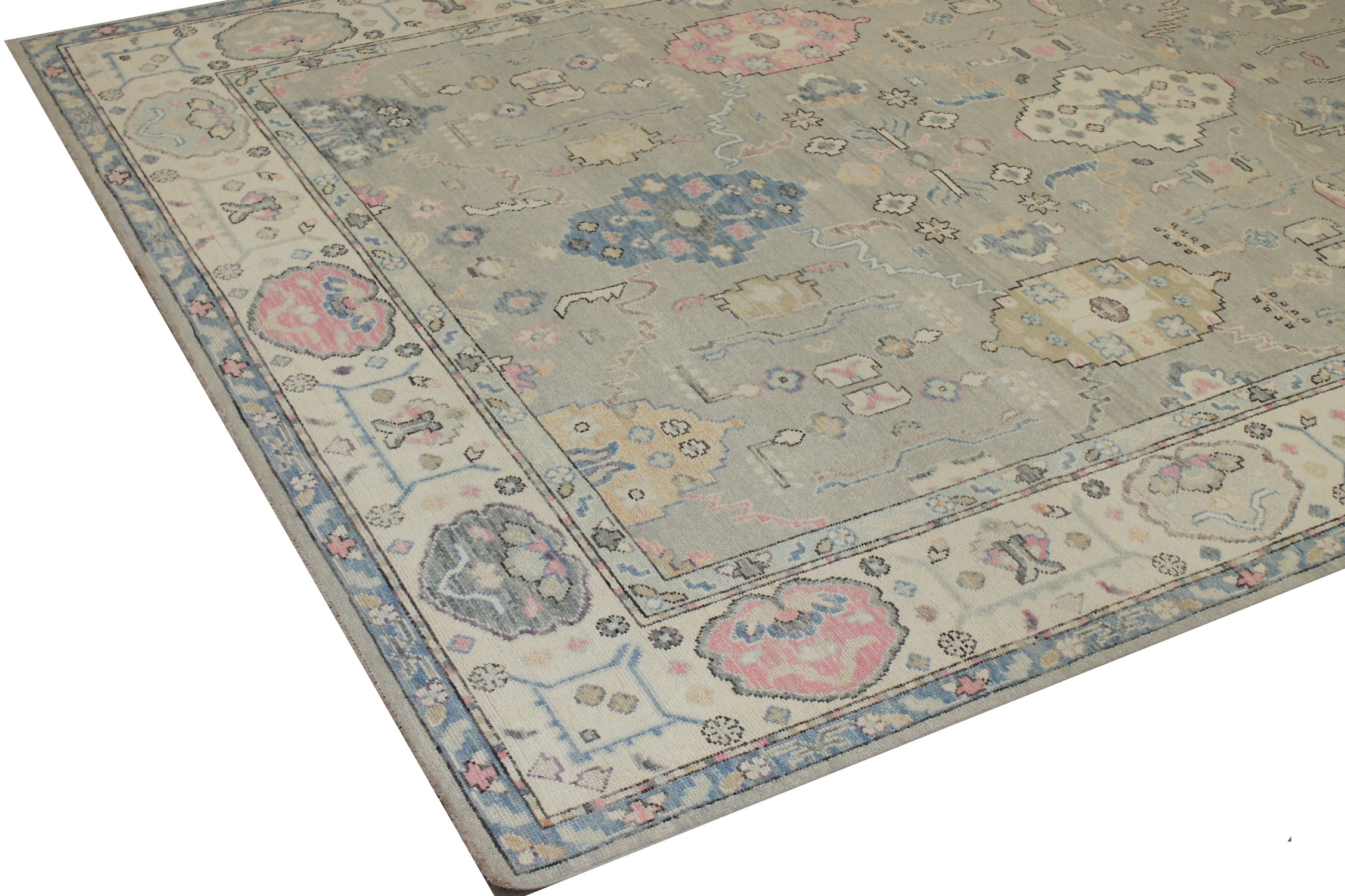 Oushak Rugs Fine Nizam 024435 Lt. Grey - Grey & Ivory - Beige Hand Knotted Rug