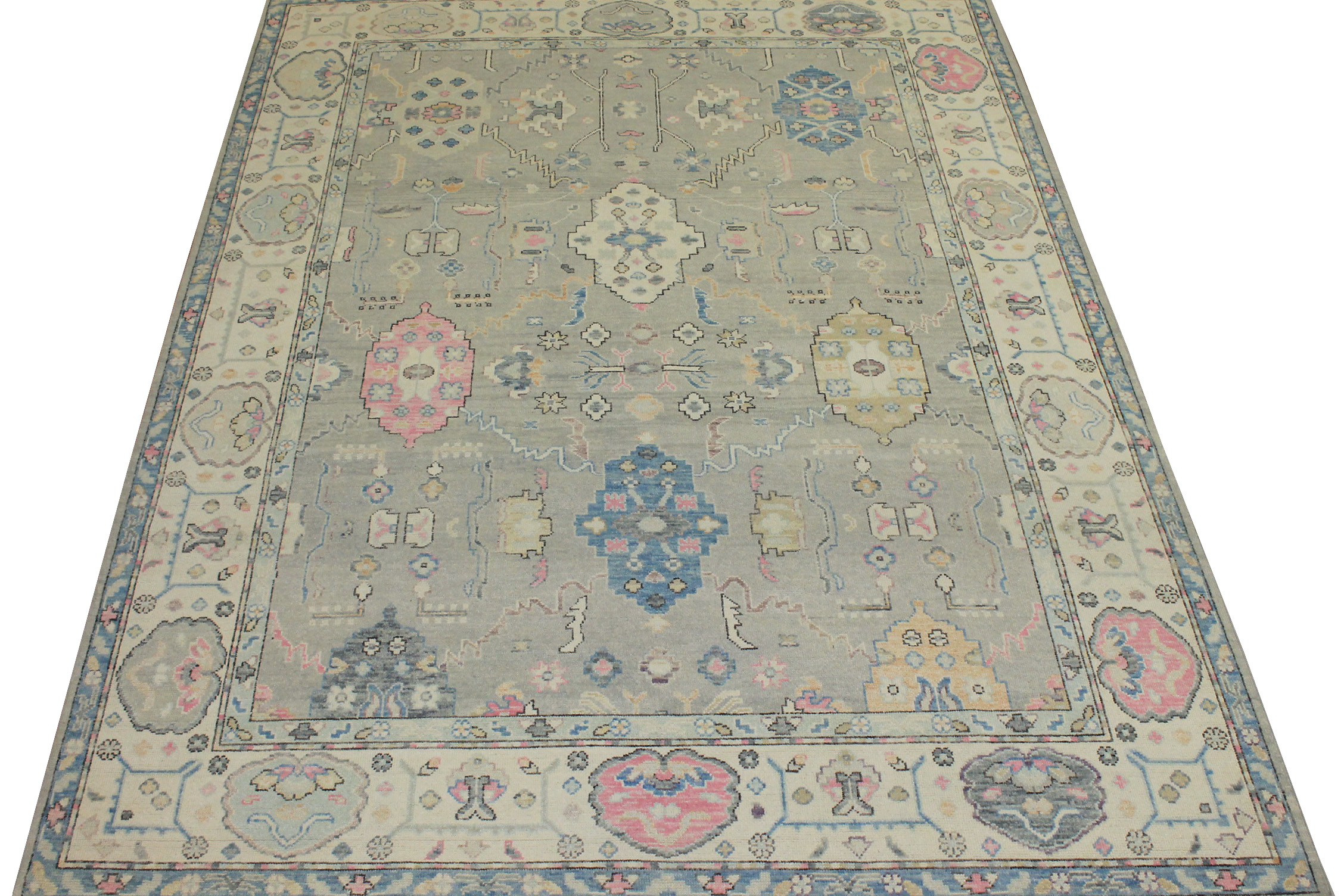 Oushak Rugs Fine Nizam 024435 Lt. Grey - Grey & Ivory - Beige Hand Knotted Rug