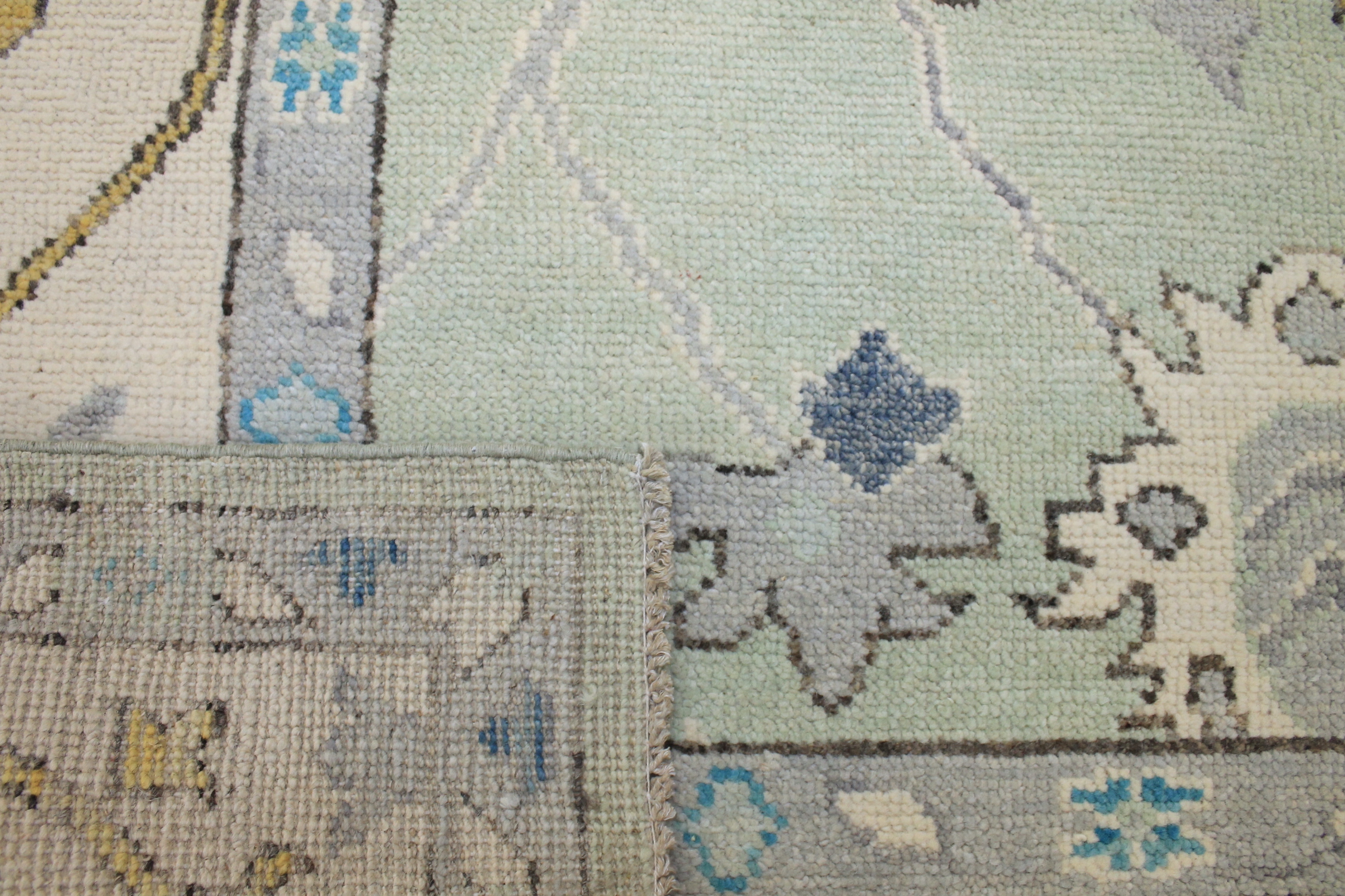 Oushak Rugs Fine Nizam 024436 Aqua - Lt.Green & Ivory - Beige Hand Knotted Rug