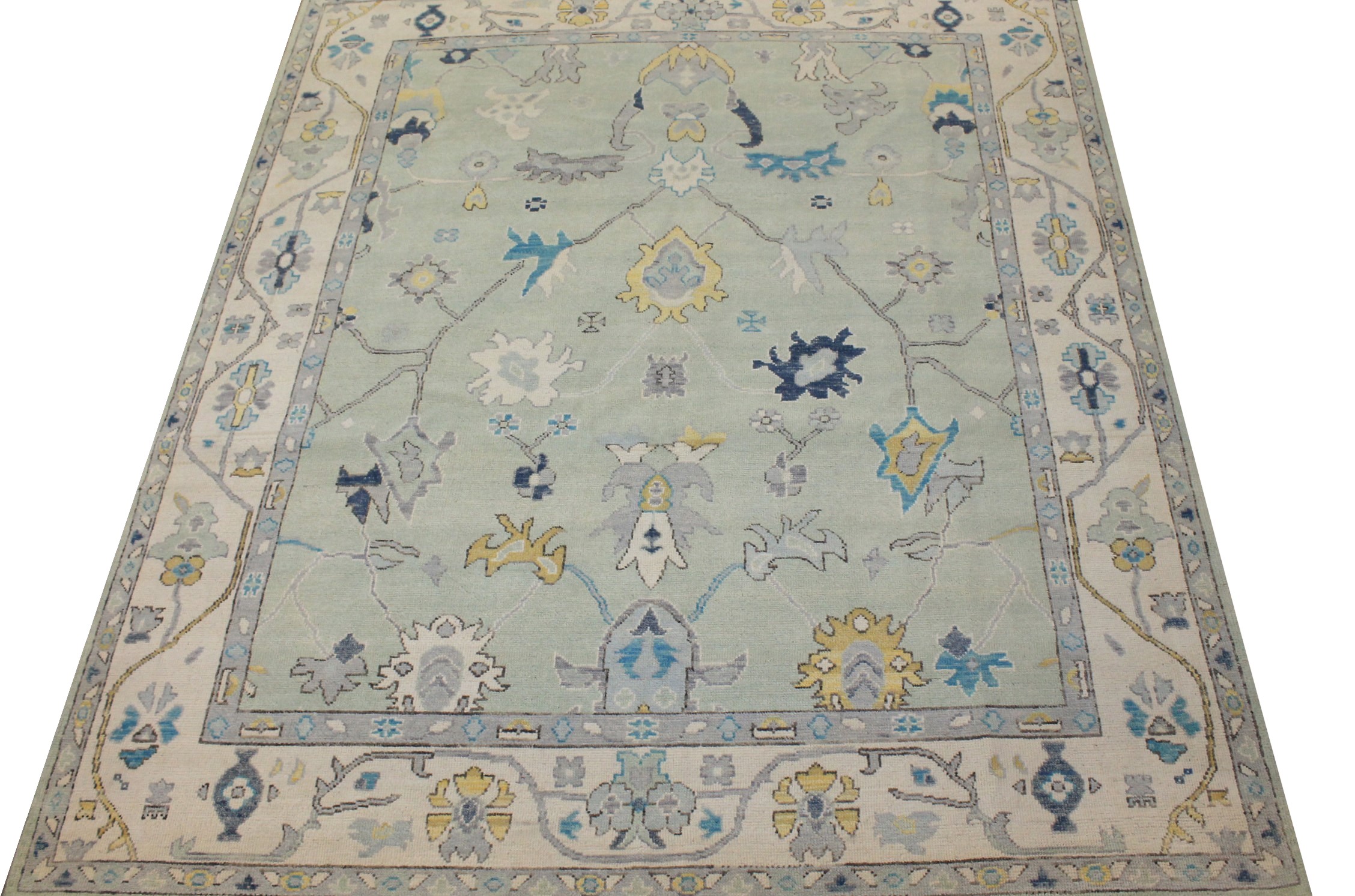 Oushak Rugs Fine Nizam 024436 Aqua - Lt.Green & Ivory - Beige Hand Knotted Rug