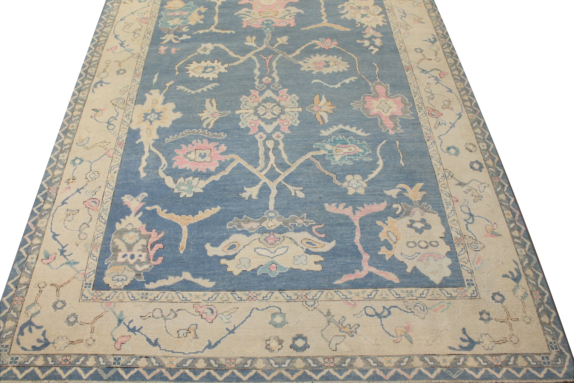 Oushak Rugs Fine Nizam 024430 Lt. Blue - Blue & Ivory - Beige Hand Knotted Rug