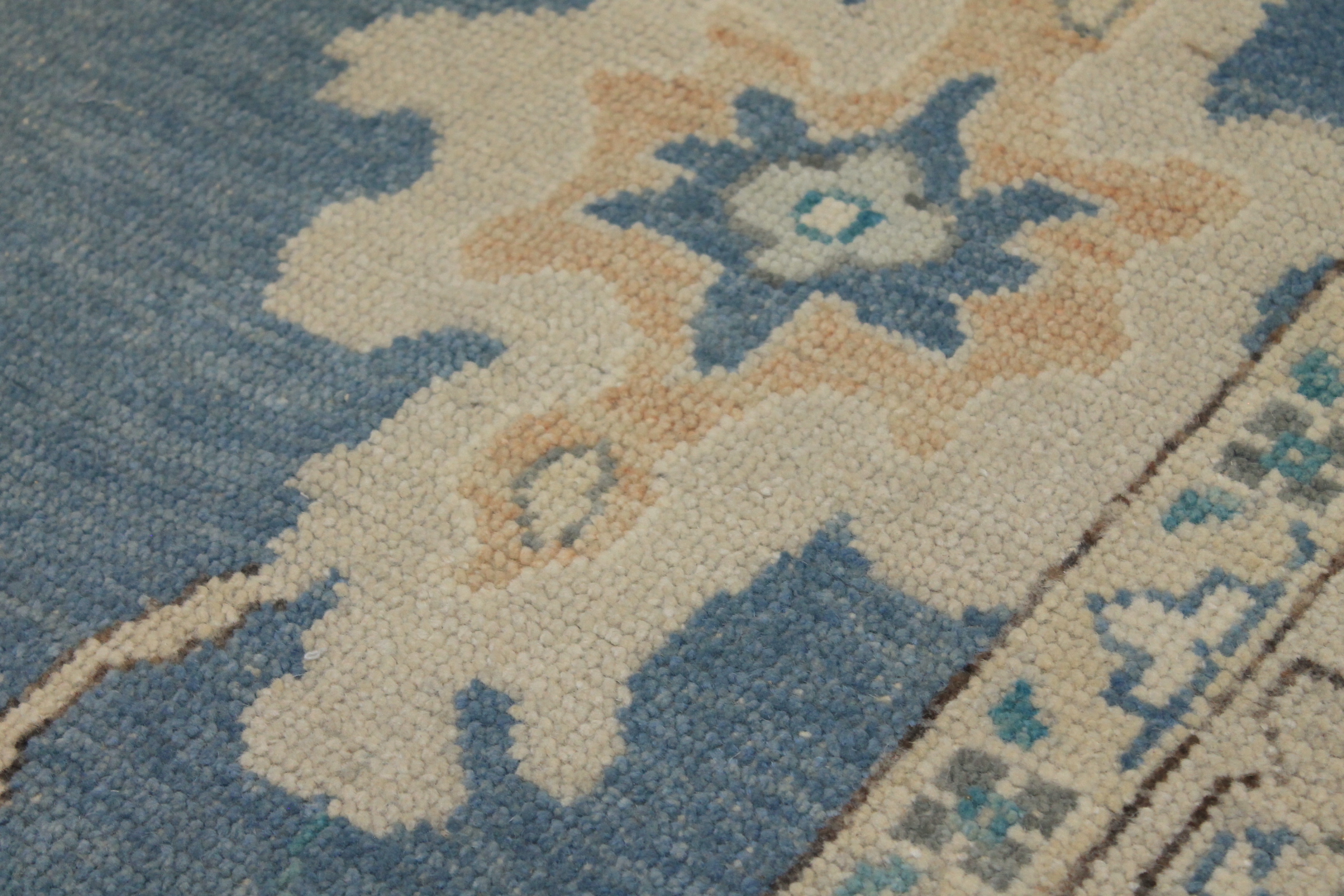 Oushak Rugs Fine Nizam 024430 Lt. Blue - Blue & Ivory - Beige Hand Knotted Rug