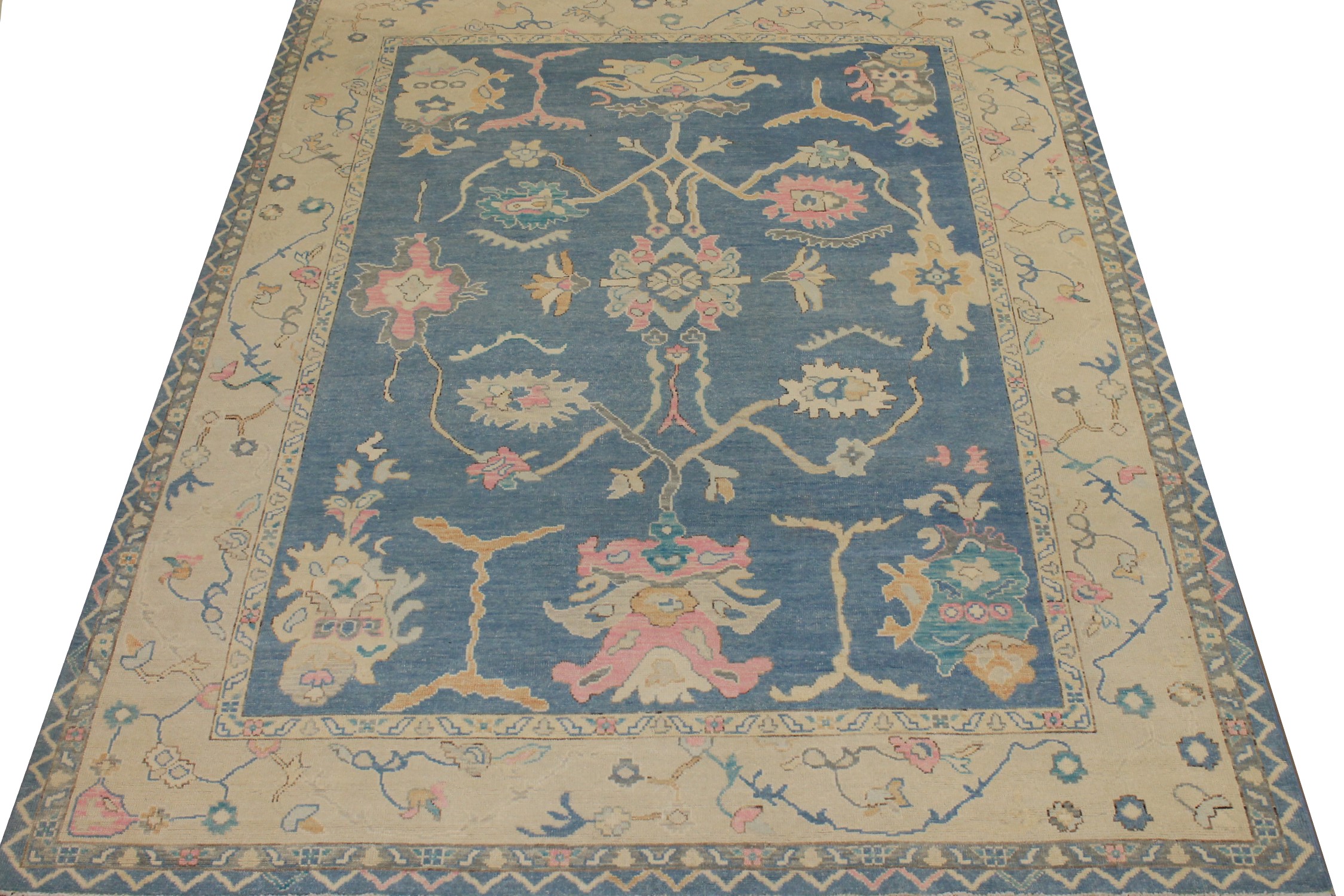 Oushak Rugs Fine Nizam 024430 Lt. Blue - Blue & Ivory - Beige Hand Knotted Rug