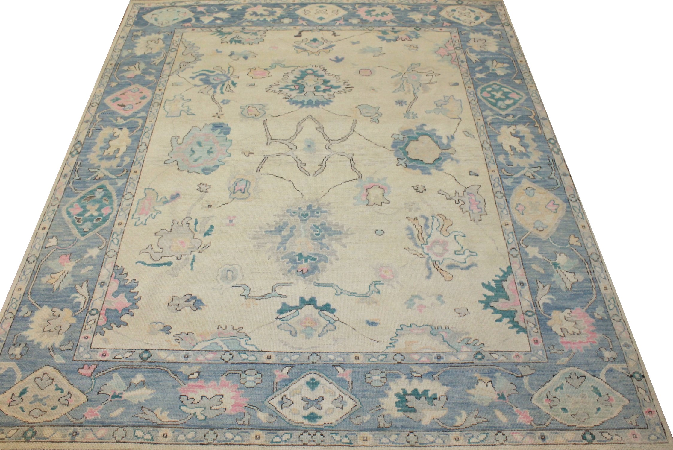 Oushak Rugs Fine Nizam 024426 Lt. Gold - Gold & Medium Blue - Navy Hand Knotted Rug