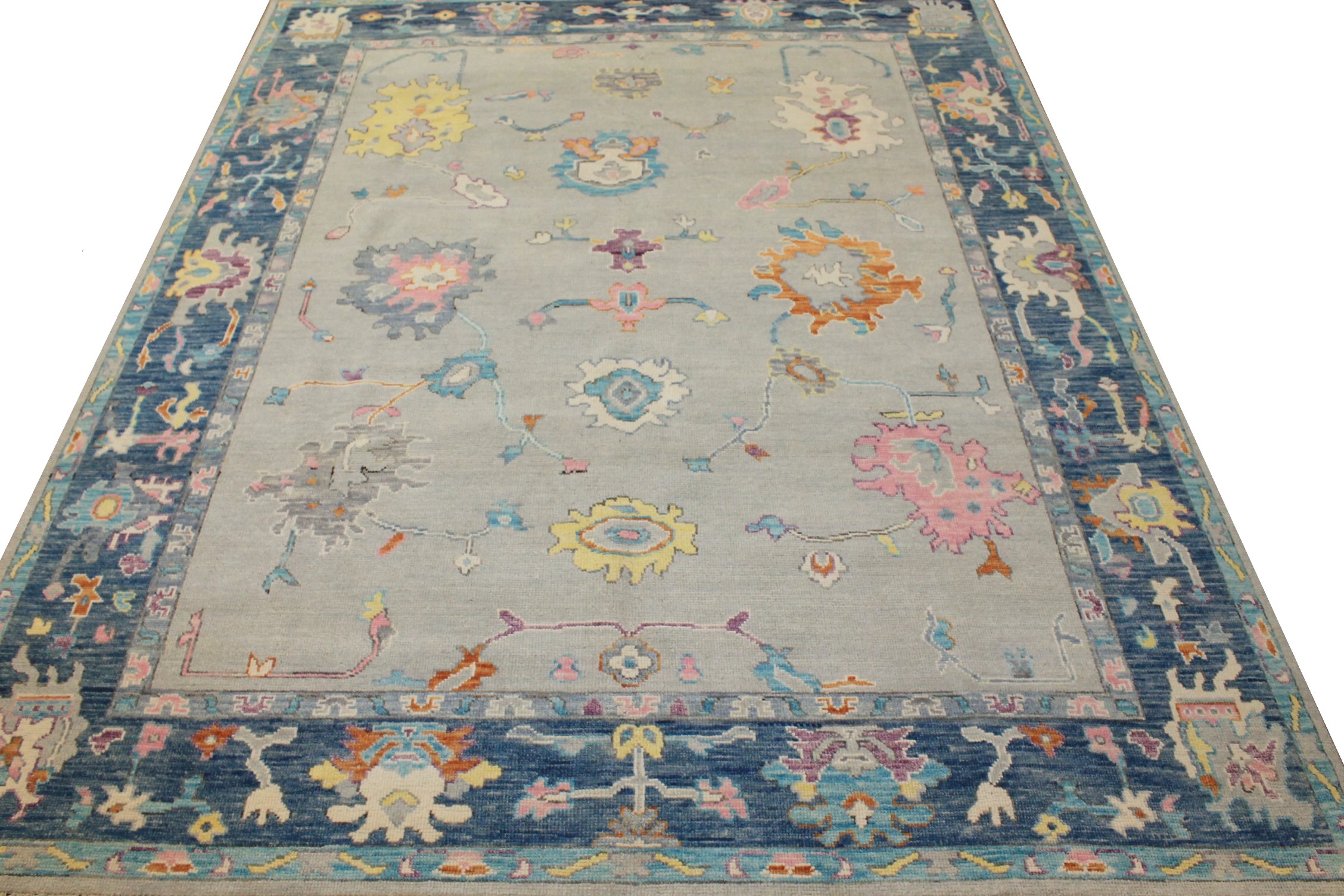 Oushak Rugs Nizam 024410 Lt. Grey - Grey & Medium Blue - Navy Hand Knotted Rug