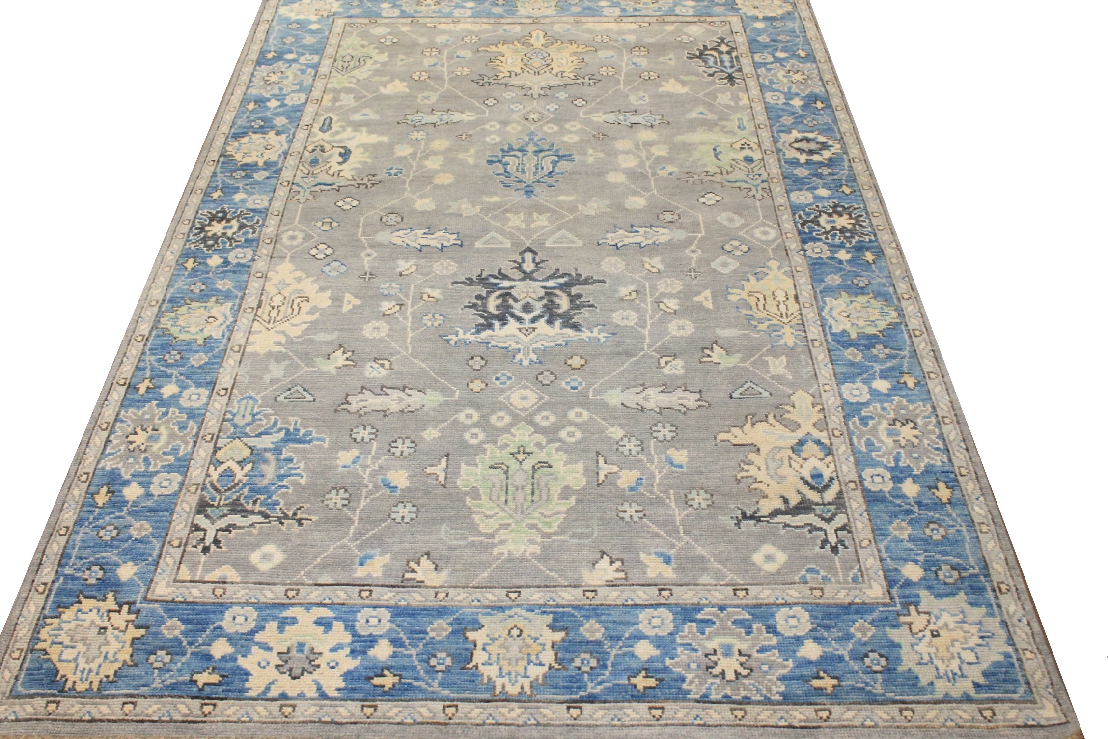 Oushak Rugs Nizam 024413 Lt. Grey - Grey & Medium Blue - Navy Hand Knotted Rug